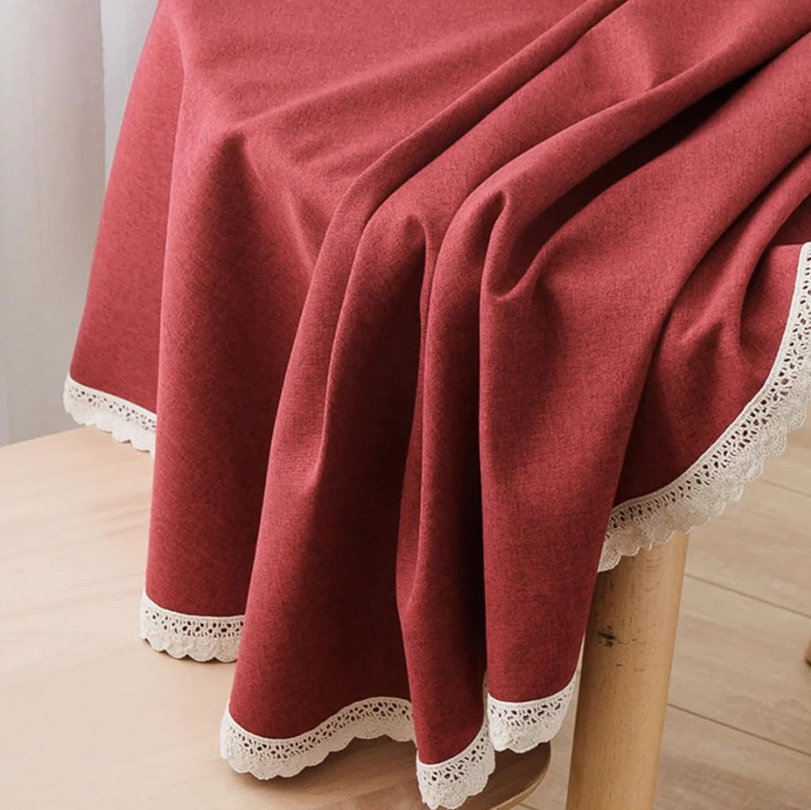 Tovaglia rotonda in lino di cotone Adatto per tavoli da pranzo, tavolini da caffè Lavabile in lavatrice Cachi Diametro 180 cm