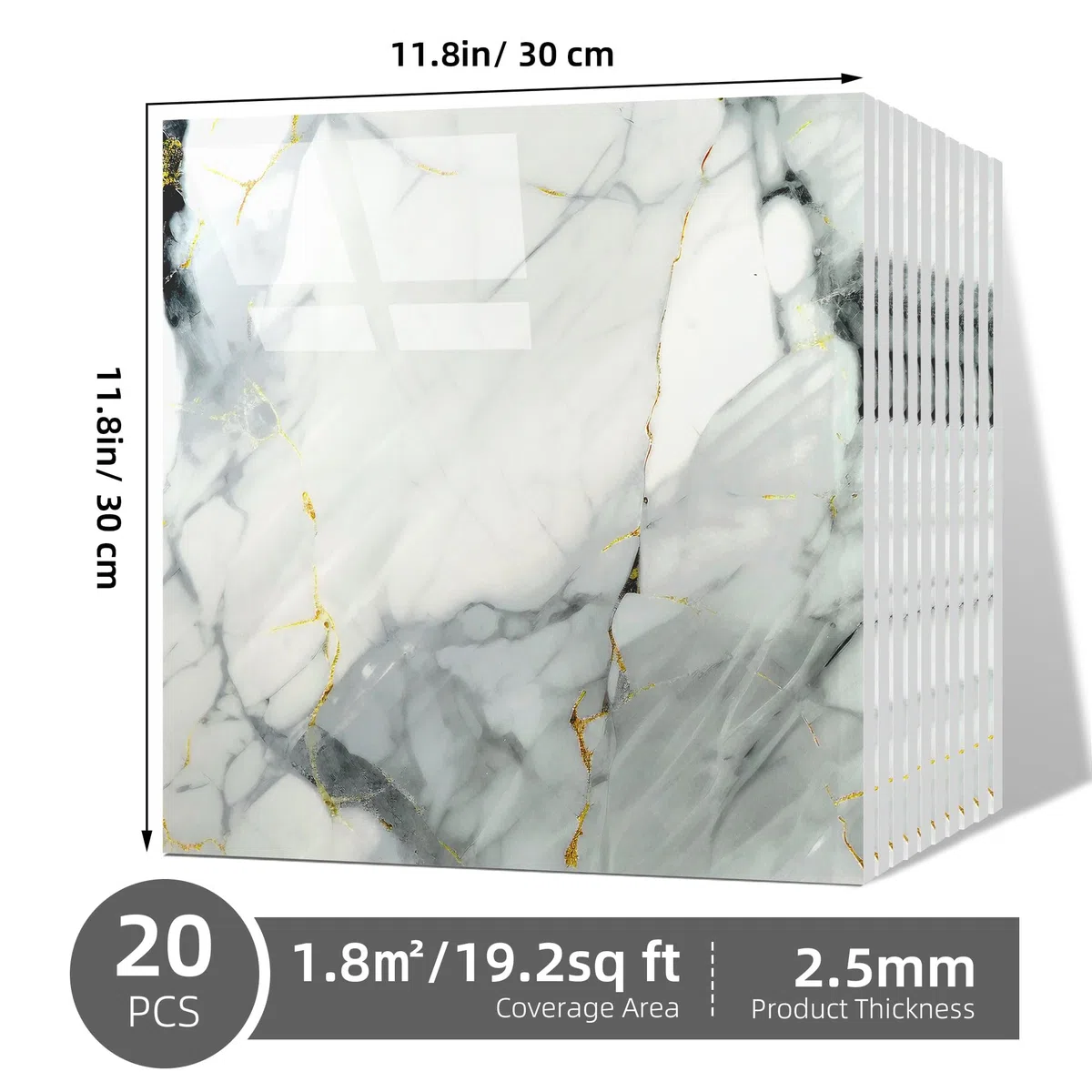 Vieshful 20 pezzi Piastrelle Adesive, Piastrelle di Marmo Autoadesive da 30 x 30 cm per muri, Pannelli per Doccia Impermeabili in PVC, Piastrelle Adesive per Cucina, Bagno, Soggiorno Blu Grigio