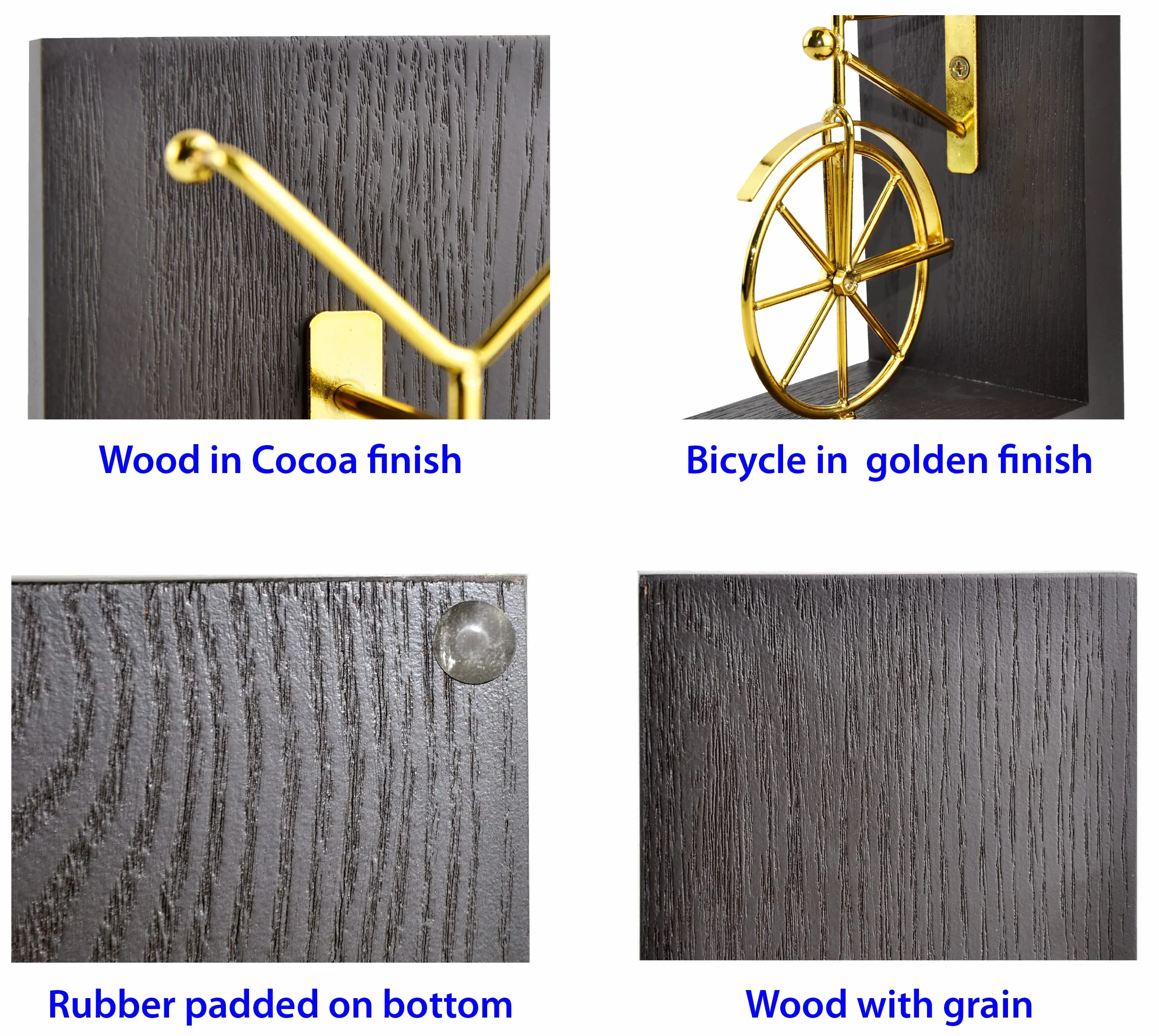 fermalibri per biciclette, fermalibri decorativi con fondo antiscivolo, supporto per libri in legno e metallo, espositore per libreria da ufficio, 1 paio, dorato e marrone