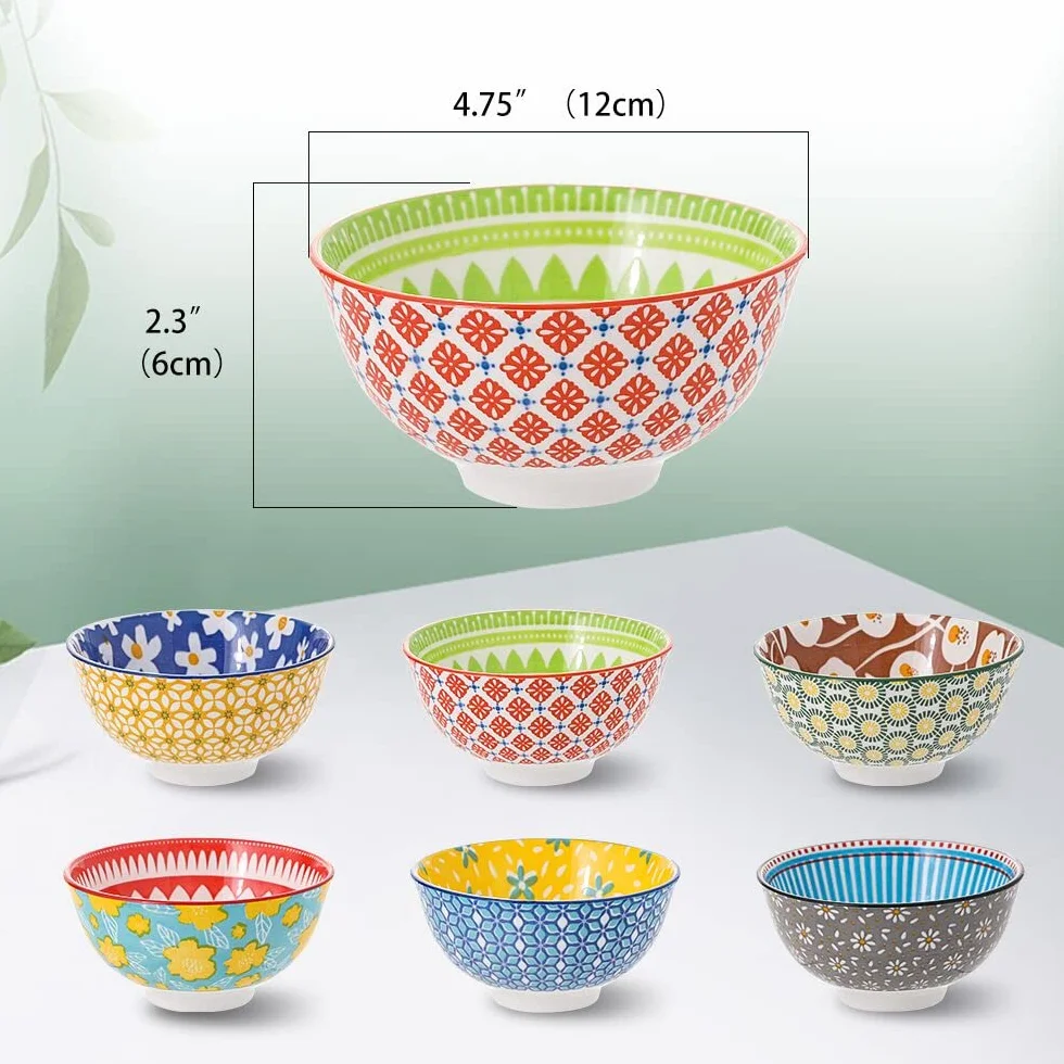 Ciotola in Ceramica - Piccole in Porcellana 300 Ml - Set di 6 Ciotoline Colorate per Cucina | Gelato | Zuppa | Cereali | Riso | Yogurt - Adatto per Microonde e Lavastoviglie