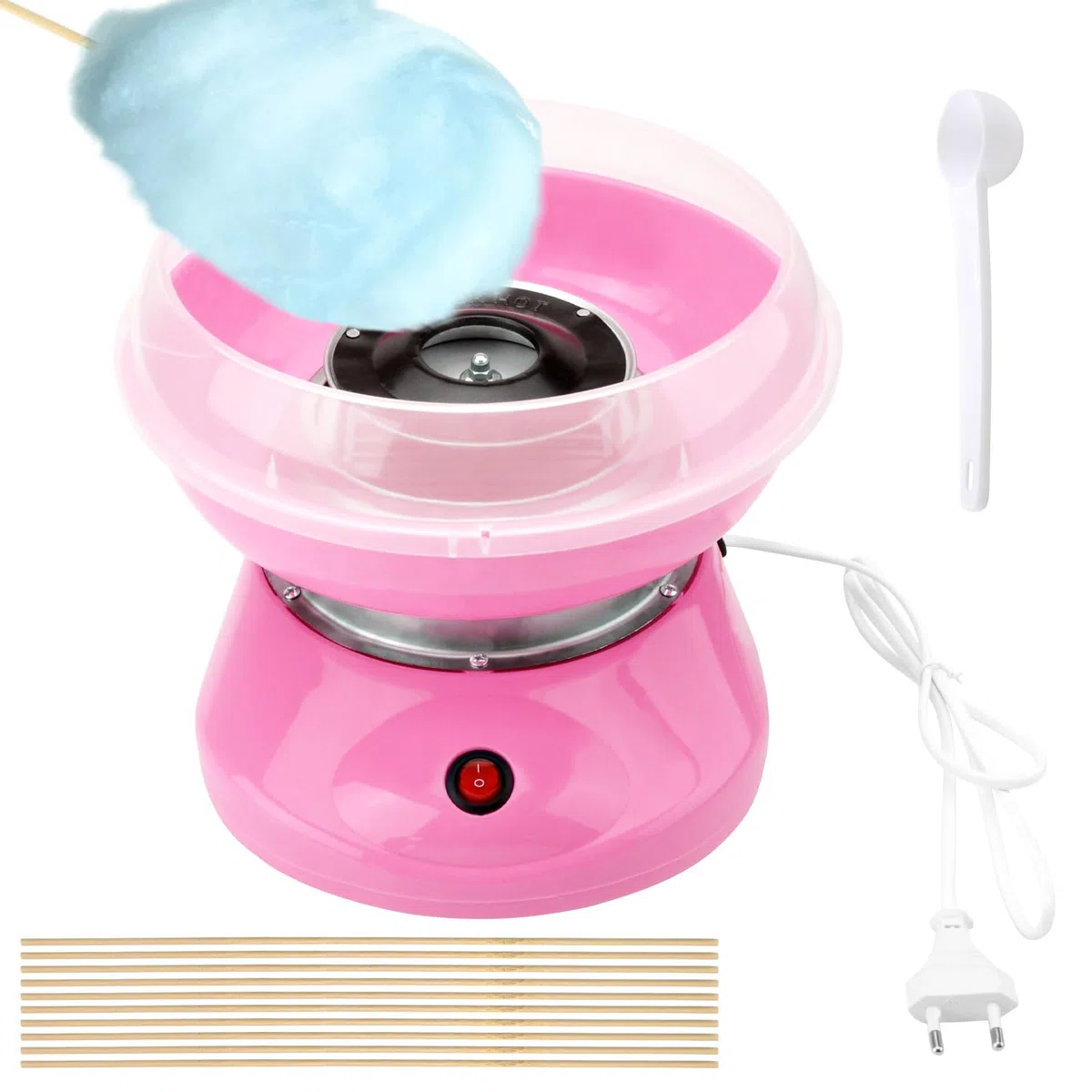 BRISKORE Macchina per zucchero filato per bambini, in cotone, per zuccheri filati, set con 10 bastoncini e 1 cucchiaio dosatore rosa, per la casa, il compleanno dei bambini