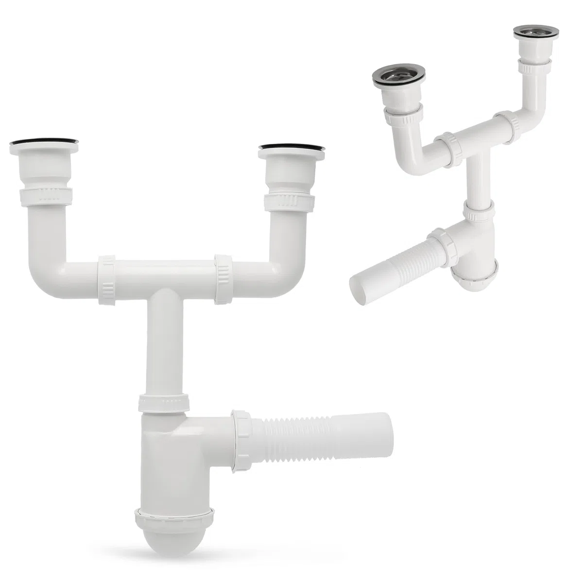 Sifone doppio da 50 mm, per lavabo doppio con filtro di scarico in metallo, filtro e tappo per lavello, sifone per lavandino, accessori per lavandino, sifone, lavandino, bagno e cucina