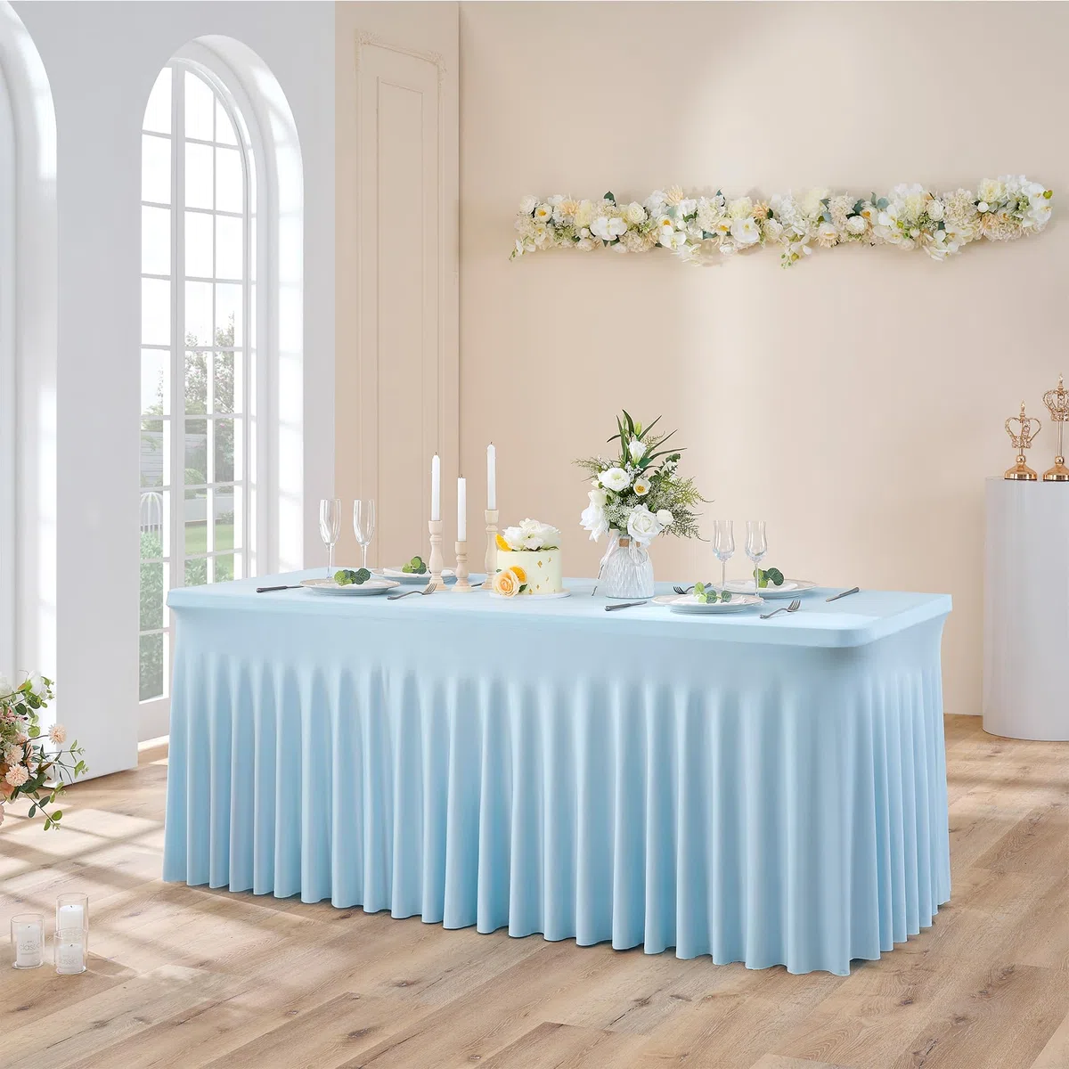 NSSONBEN 1-Pack, tovaglia rettangolare in spandex blu per bambini, 180 x 76 cm, tovaglia elasticizzata senza pieghe con gonna per banchetti, feste, matrimoni, compleanni, meeting, fiere all'aperto