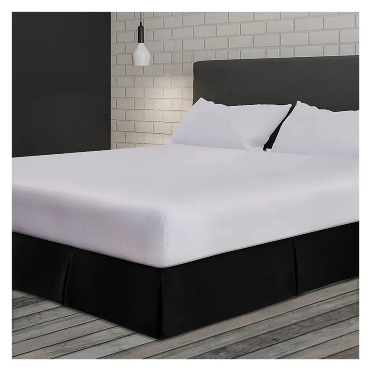 Gonna Letto Matrimoniale Gonna da Letto su Misura, Morbida e Confortevole, con Pieghe, in Tessuto Antipiega, Alta 15 Pollici(Black,160x190 x 35 cm)