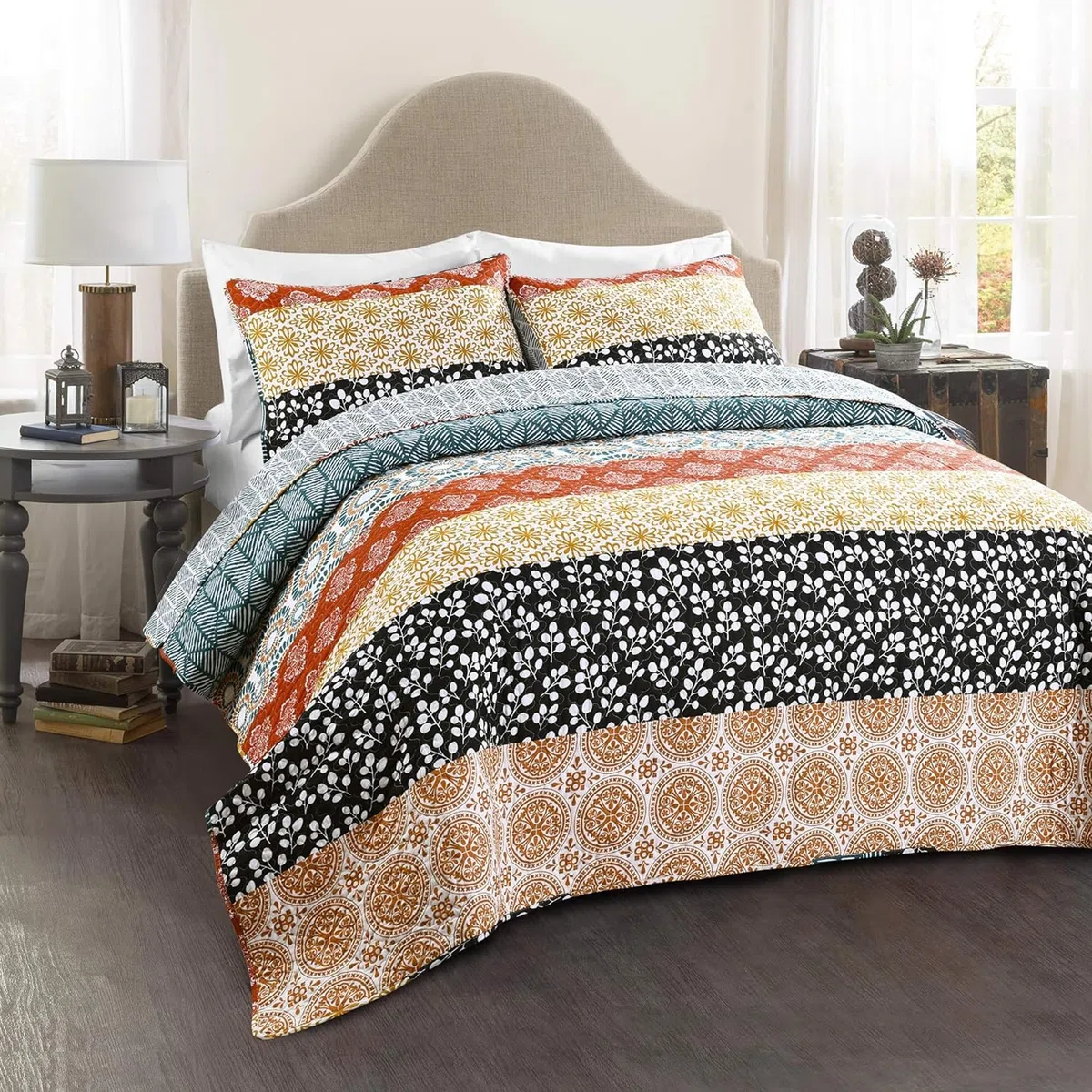 Lush Decor Bohemian Stripe, Cotone, Turchese e Arancione, Full/Queen