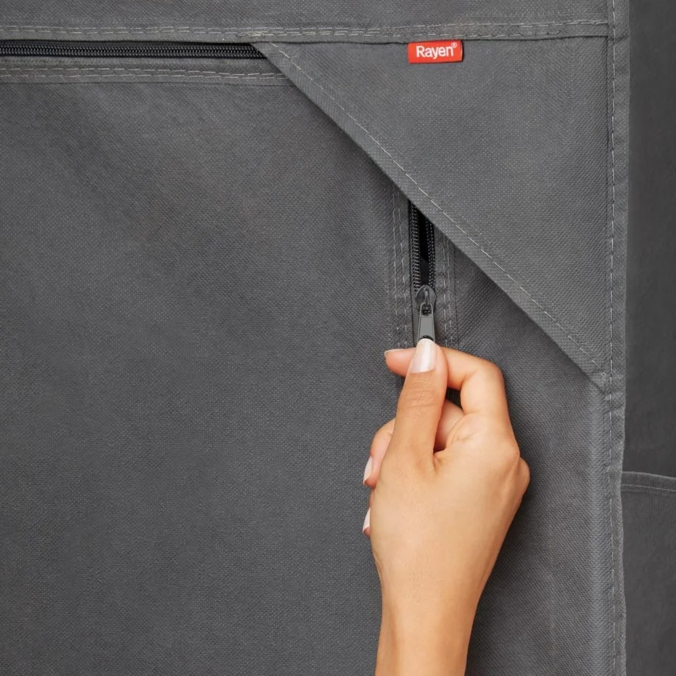 Rayen, Armadio Guardaroba, Mobile e Versatile, Facilità di Montaggio, con Asta Appendiabiti e 4 Tasche Laterali, Apertura con Zip, Grande capacità di archiviazione, 79 x 54 x 155 cm, Grigio (2054.01)