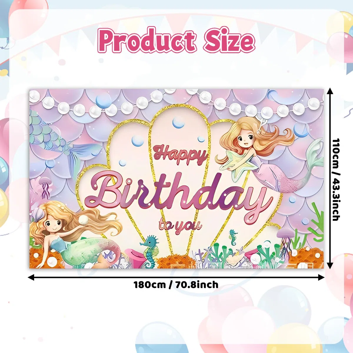 Nymphefable Sirena Buon Compleanno Decorazioni Fondale, Sirena Buon Compleanno Banner, Sfondo Fotografico Per le Ragazze, Forniture Per Feste di Compleanno 110x180cm