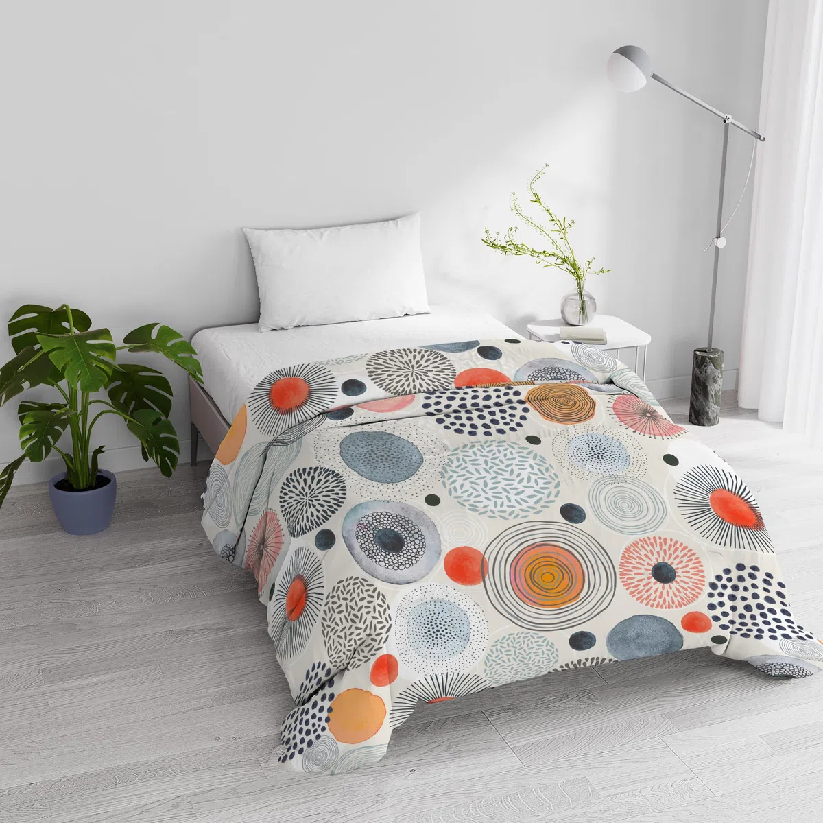 Trapunta Invernale Imbottita Letto Singolo 160x245cm DoubleFace BASIC fantasia ACQUERELLO, Made in Italy - Piumino Reversibile in morbida Microfibra 200gr/mq - Piumone Lavabile in Lavatrice