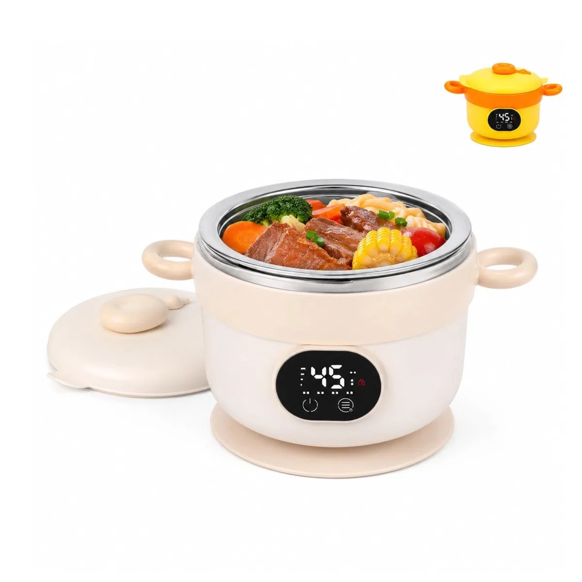 Cuifati Scaldavivande elettrico portatile da 470 ml (16 oz), alimentato a batteria, in acciaio inossidabile, con riscaldamento a un clic, ideale per lavoro, viaggi, bambini e adulti