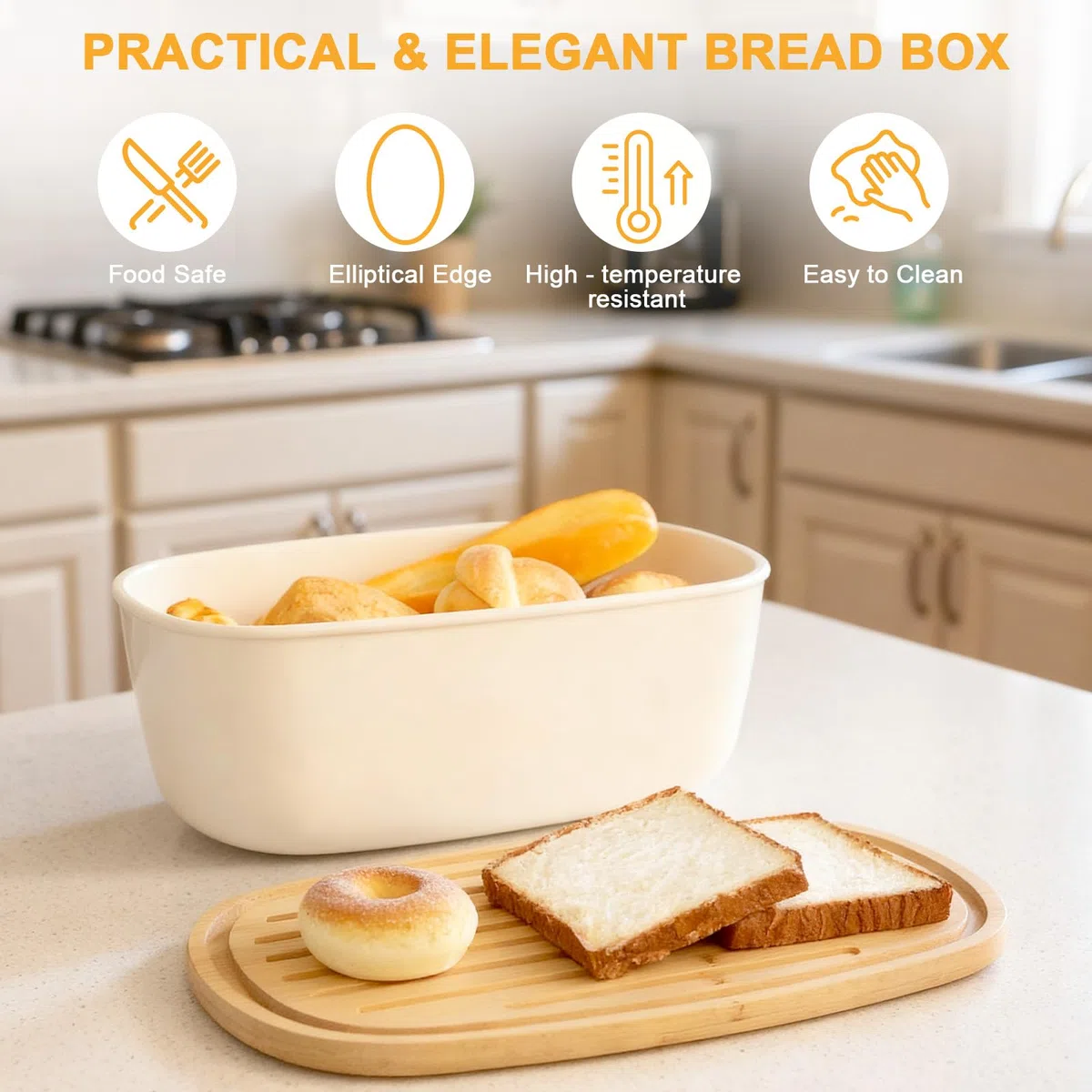 Cozary Portapane con Coperchio in Bambù, 6L Porta Pane da Cucina con Sacchetto per il Pane in Lino, 37x22,5x14 cm, Fondo Antiscivolo, una Aggiore Freschezza (Bianco)