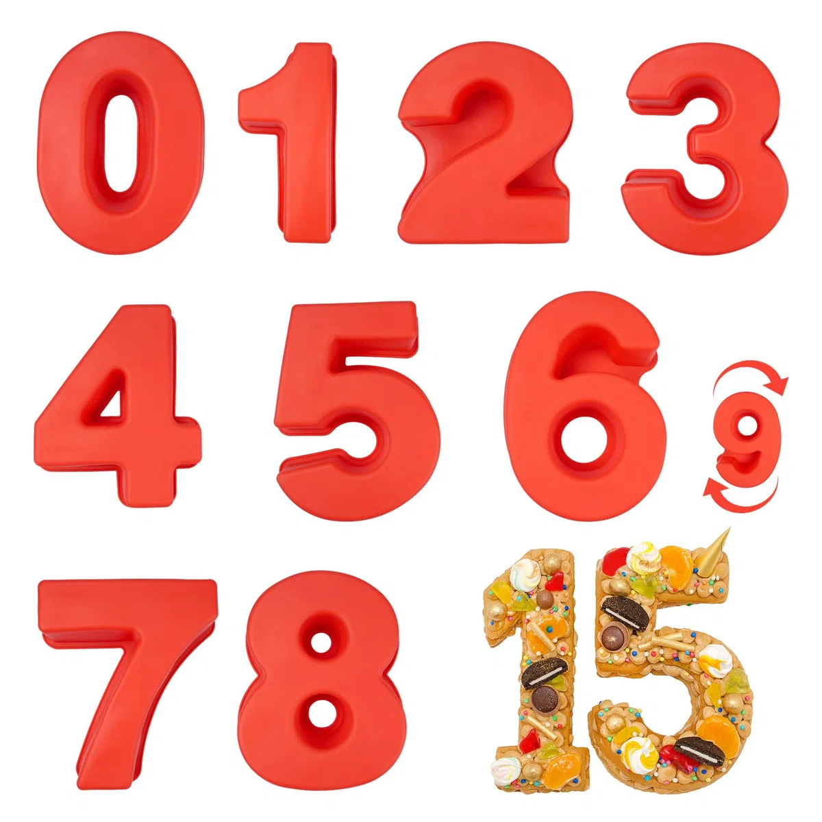 9 pezzi Stampo in Silicone per Torte,Stampi Torte Grande Numero 0-8 Utilizzato per DIY Torta, Matrimonio, Compleanno, Anniversario(10 Zoll)