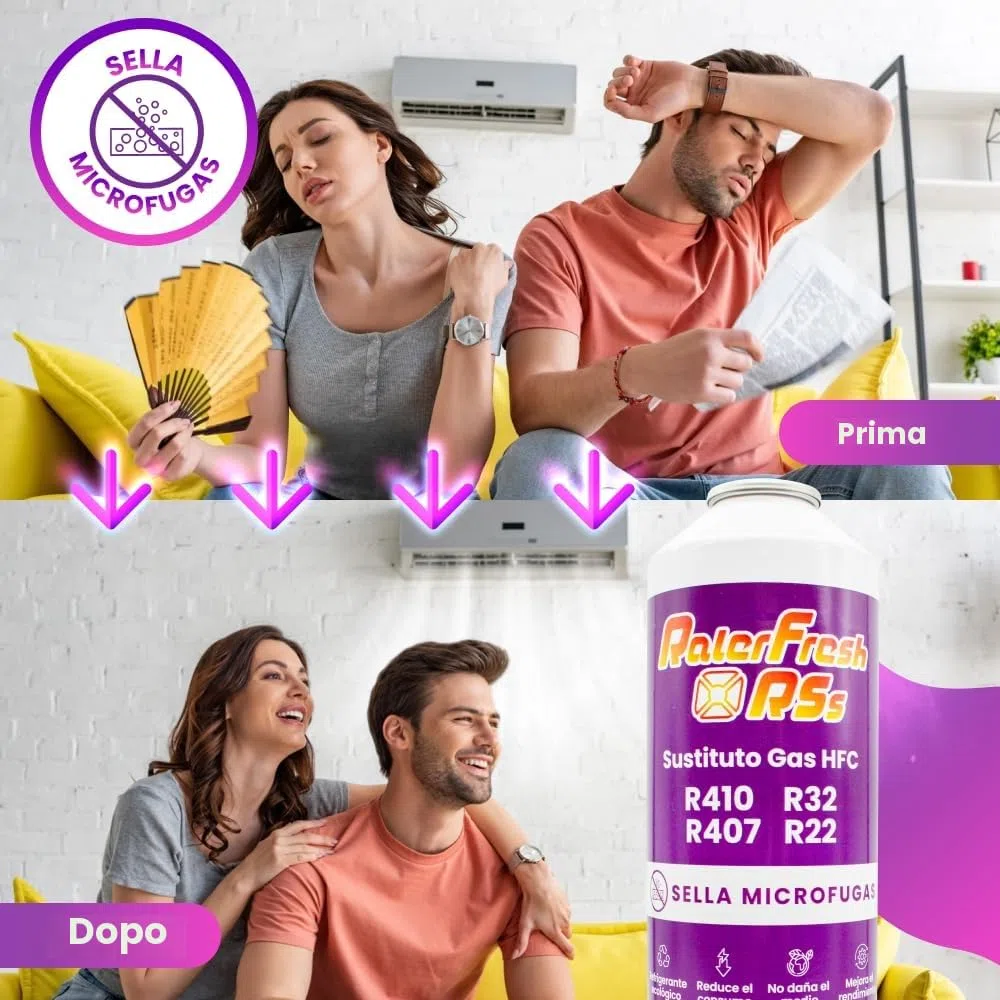 Gas refrigerante Ralerfresh RS sostituto di gas R410, R32, R407 e R22 Ricarica di gas refrigerante organico per condizionatore split ecologico ed efficiente Ricarica rapida (Bottiglia RSs + Chiave)
