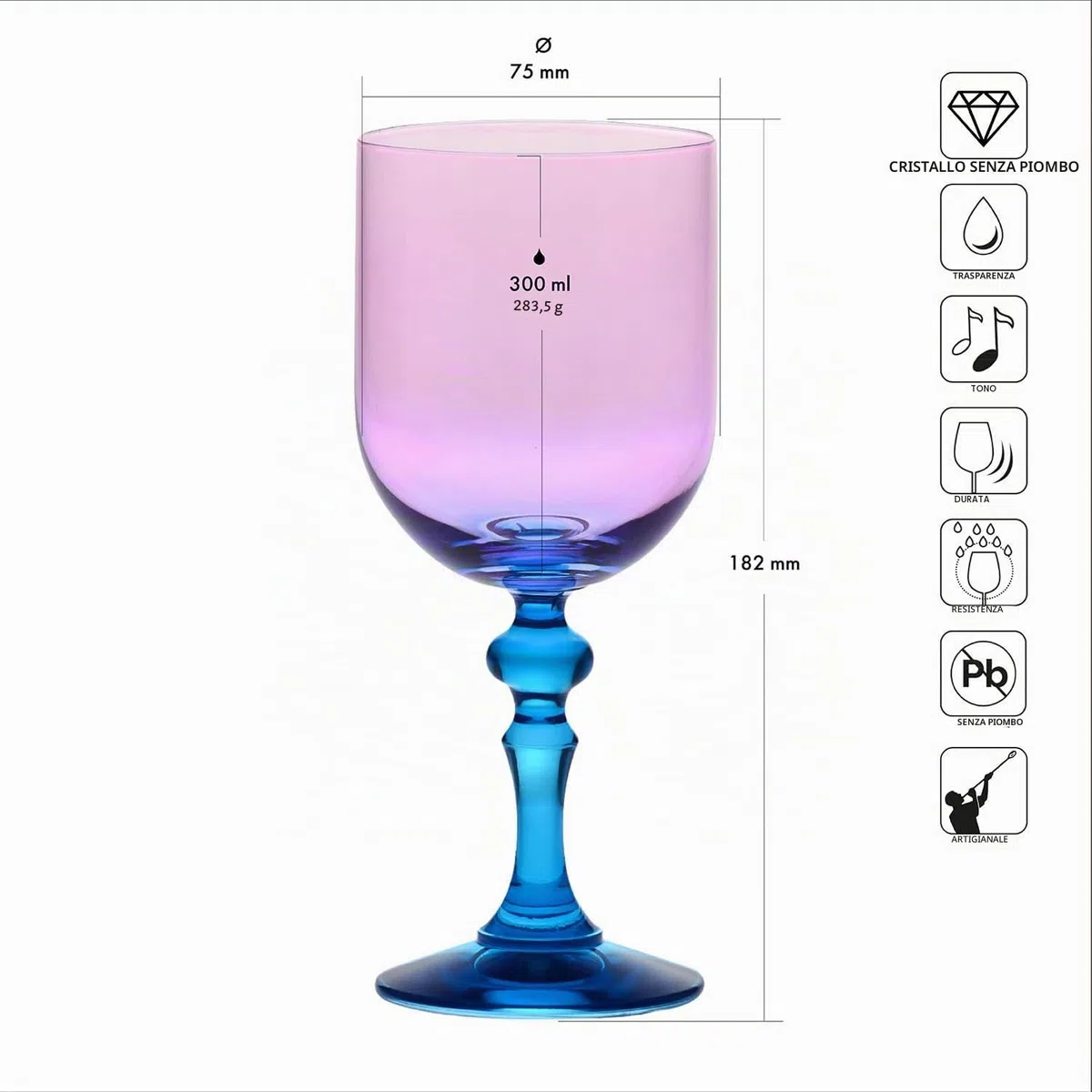 KROSNO – Bicchieri colorati per vino rosso e bianco, mocktail e acqua – 2 x 300 ml – Collezione Bubble – Rosa-Arancione – Cristallo senza piombo – Dipinti a mano