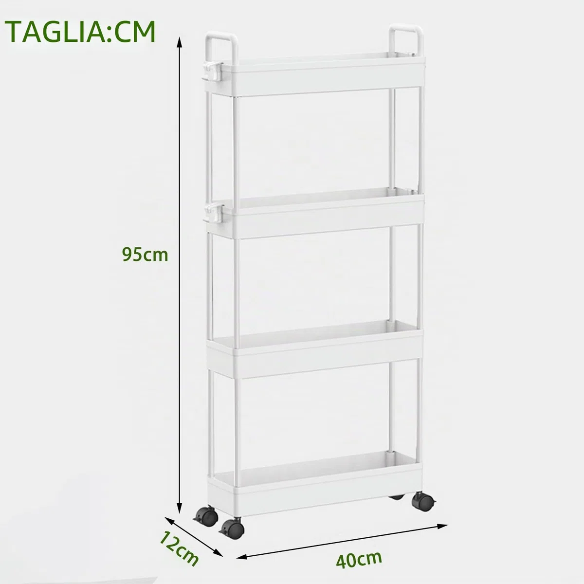 Elegante Carrello Arrotolabile a 4 Livelli, Multifunzione per Cucina, Organizer per Conservazione, Armadietto Sottile per Bagno, Lavanderia e Soggiorno