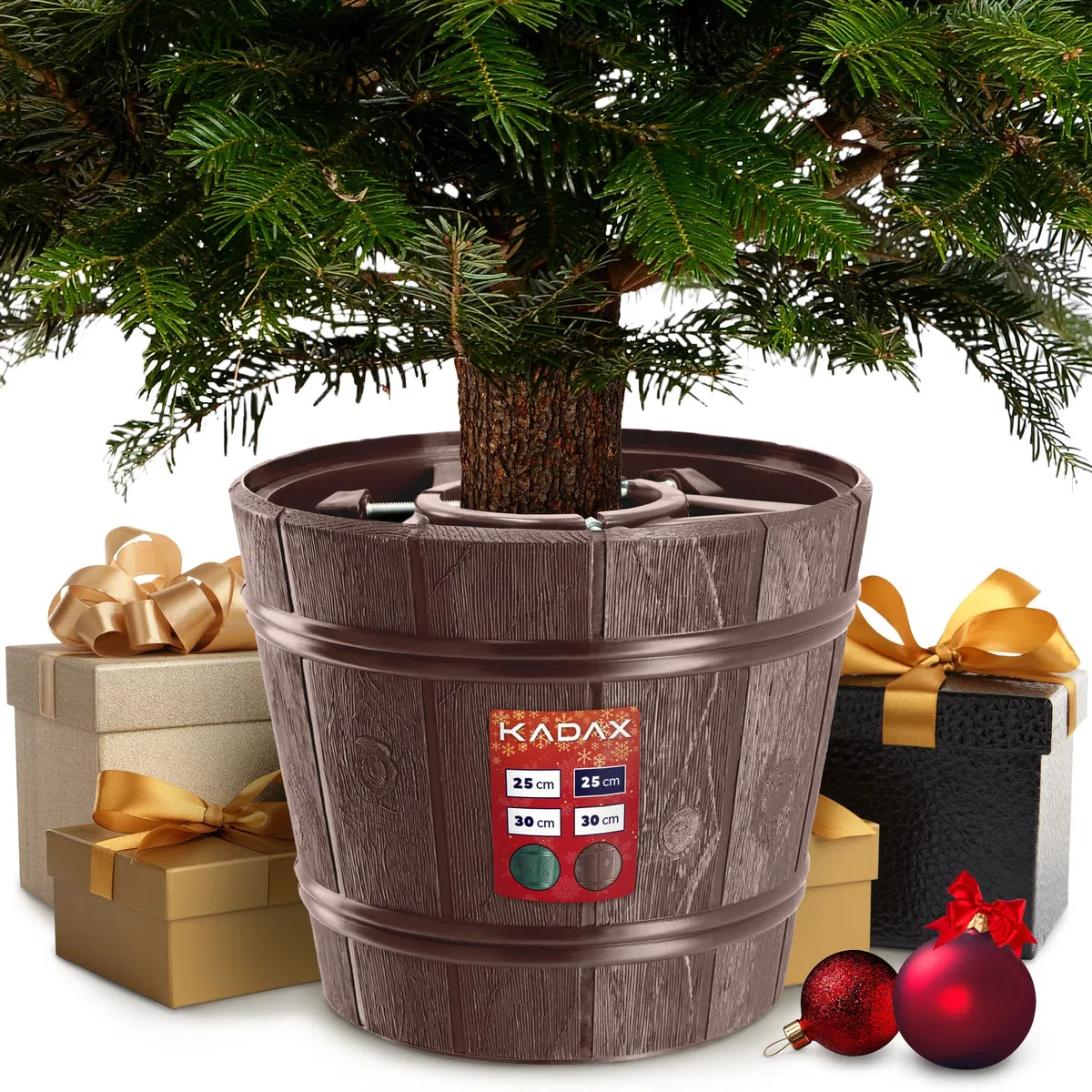 KADAX Supporto per Albero di Natale, in Plastica, Due Versioni a Colori, Supporto per Albero Fino a 240 cm, Marrone