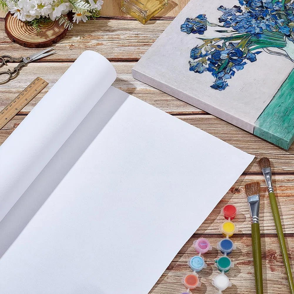 OLYCRAFT 10mx37cm Tela di Cotone con Doppio Fondo Rotolo di Tela Bianca Grandi Rotolo di Tele Forniture Artistiche Rotoli di Pittura Gesso Fondale per Pittura Fai Da Te Olio Acquerello Acrilico