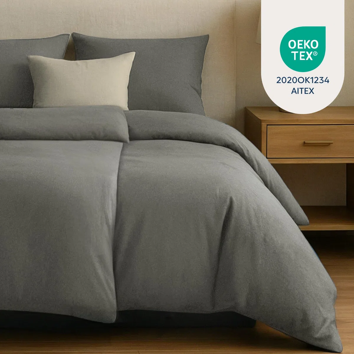 Dreamzie Copripiumino Singolo Cotone Rinforzato - Grigio Scuro - Copripiumino 2x 135x200 e 2x Federe 80x80 cm - Certificato Oeko-Tex - 4 Pezzi