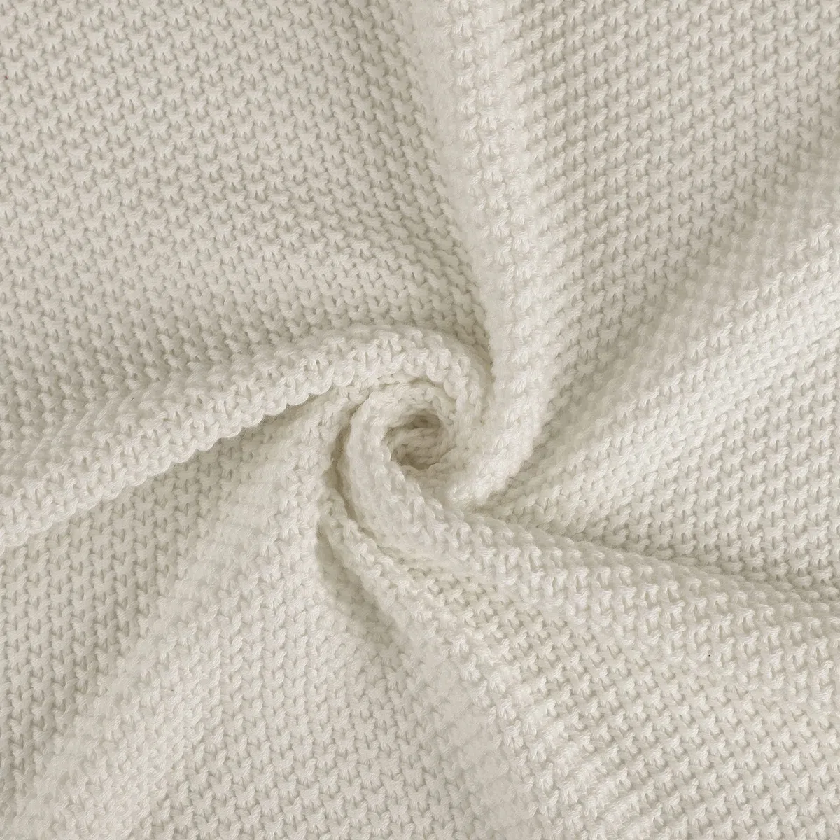 PICCOCASA, coperta lavorata a maglia, di cotone al 100%, morbida, compatta, decorativa, per divano, poltrona, camera da letto, 100%_cotone/cotone, Beige-without Tassels, 50" x 60"
