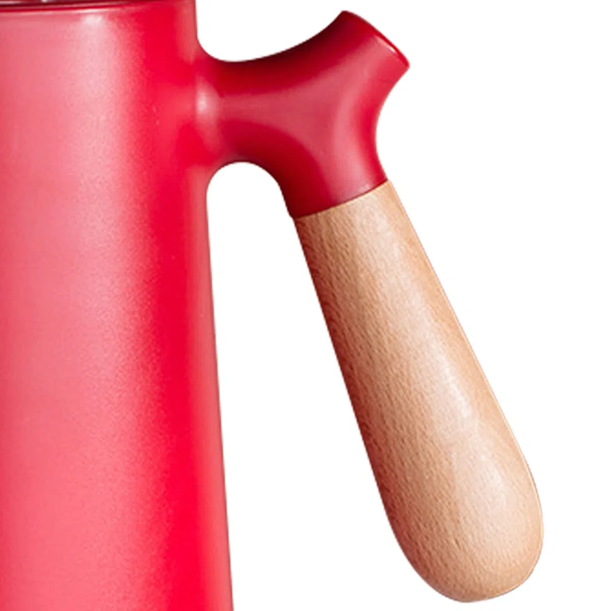 Caraffa Termica per Caffè da 1 Litro, Teiera per Caffè Sottovuoto a Doppia Parete con Rivestimento in Vetro per Caffè Isolato con Manico in Legno, Mantiene Caldo Freddo(Rosso)