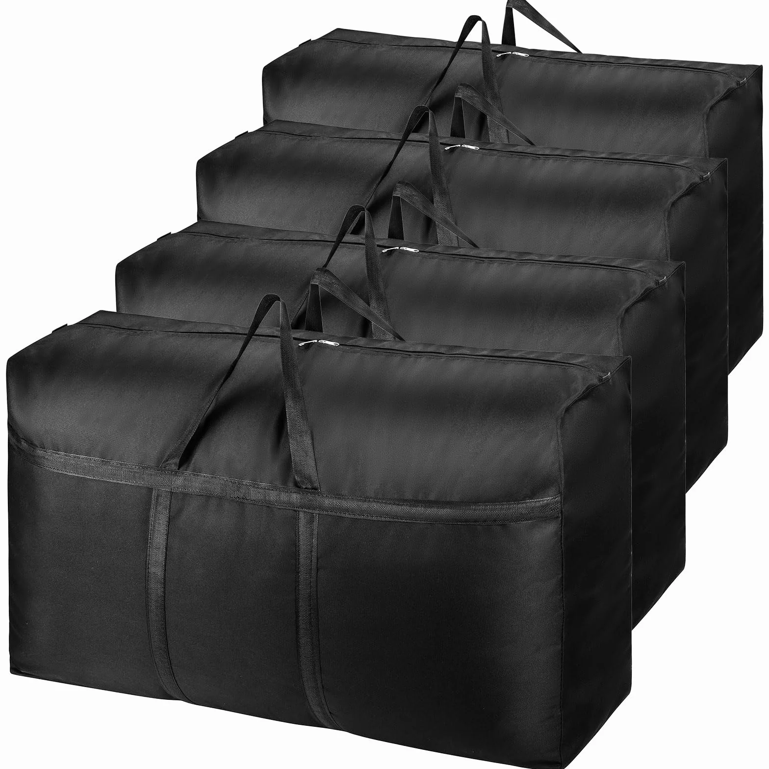 4 Pack 180L Scatole di Immagazzinaggio Extra Large Resistenti con Coperchi per Trasloco Grandi Sacche per Immagazzinaggio Vestiti con Cerniere e Maniglie Tessuto Oxford 600D Resistente (Nero)