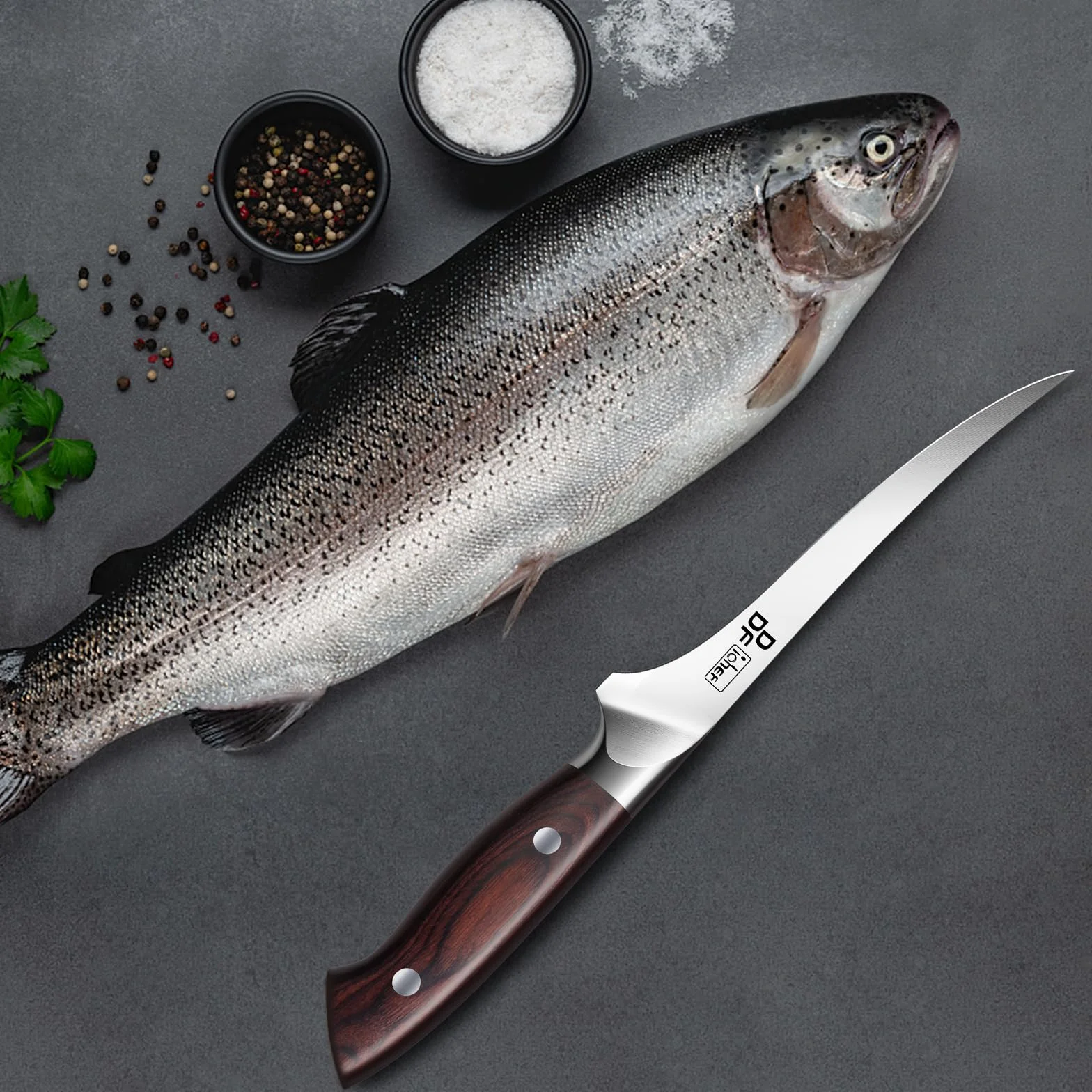 DDF iohEF Coltello per Sfilettare 18 cm, Coltello da Disosso Professionale Bordo Disossare Pesce e Carne in Acciaio Inossidabile al Carbonio Super Affilato