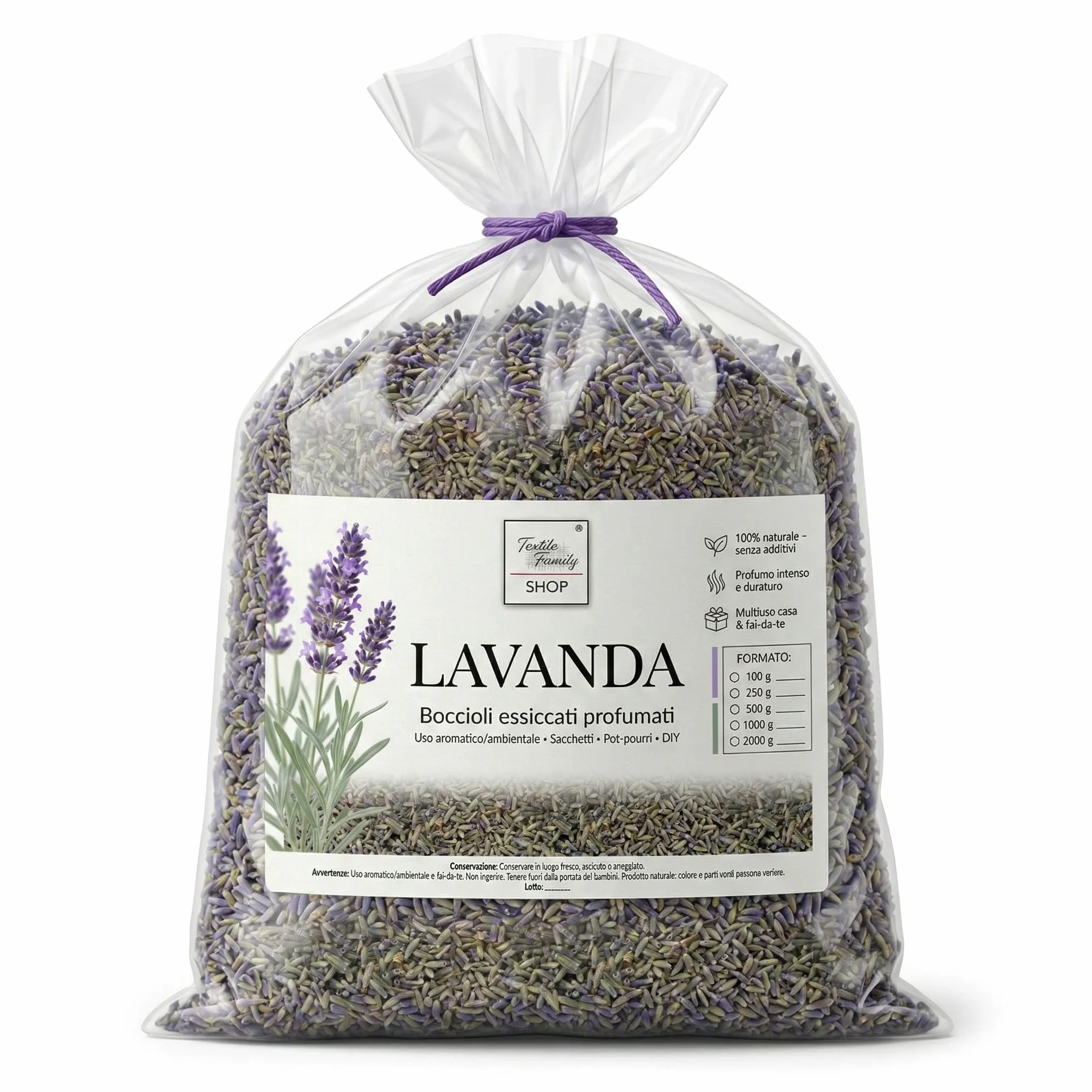 Tex family Lavanda essiccata boccioli profumati Made in Italy sacchetti armadi, pot-pourri e DIY - 1000 Grammi