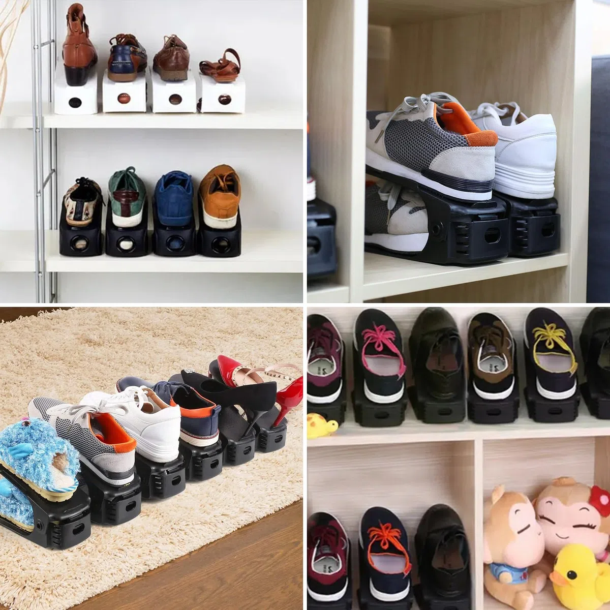 Portascarpe Salvaspazio, 20 Pezzi Porta Scarpe, Organizer Scarpe, Salvaspazio Regolabili da Scarpiera, Antiscivolo Portascarpe Regolaili in Plastica Durevole (Nero)