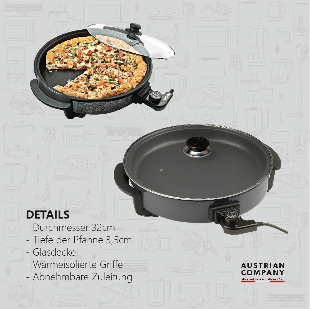 Silva-Homeline PPF 1503 a party padella con coperchio in vetro, 1500 W