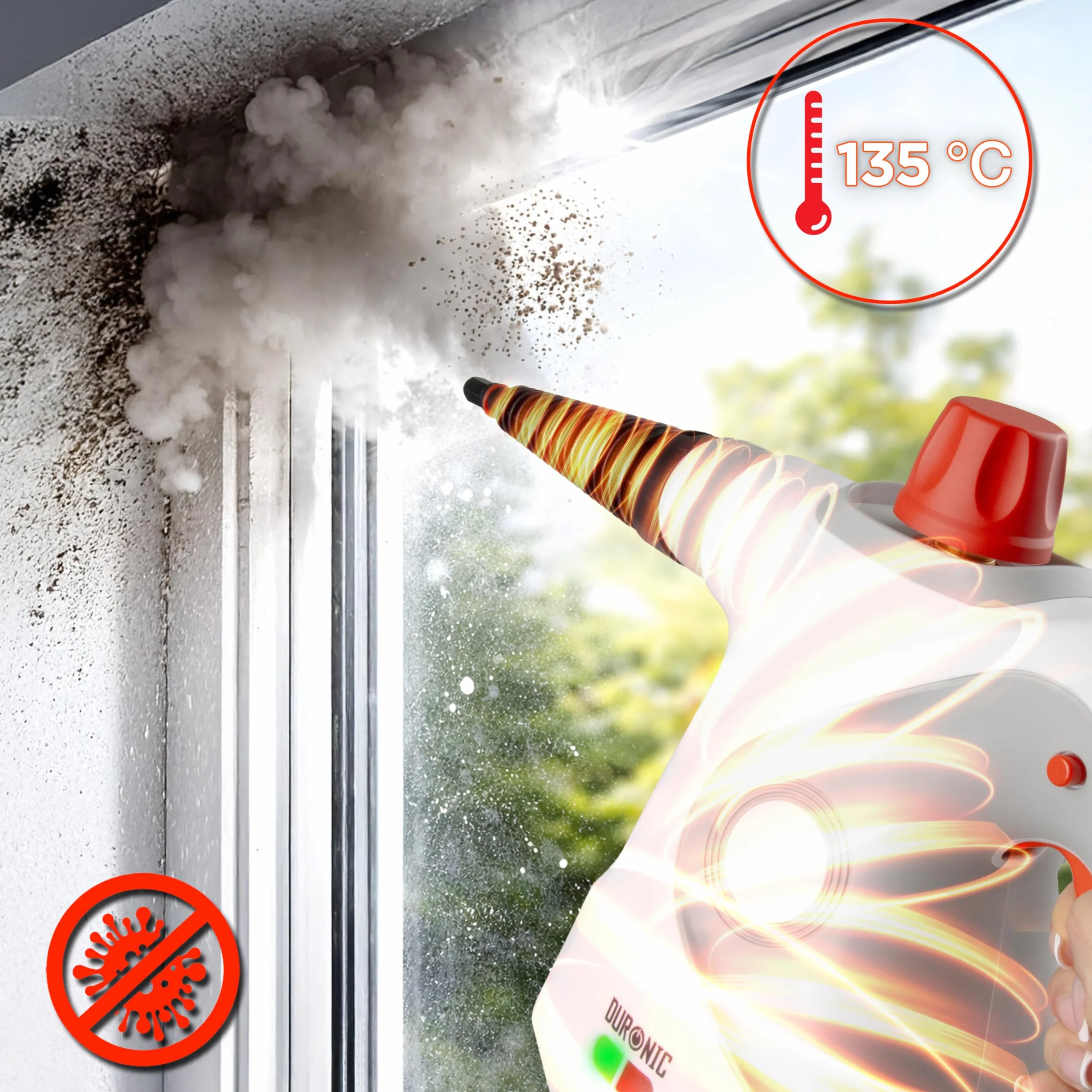 Duronic SC32 WE Pulitore a Vapore Portatile 1050W con Serbatoio 350 ml, Pulizia a Vapore Multifunzione Senza Detergenti per Divani Tessuti Fughe Doccia Forno Cucina Vetri Finestre Auto Bianco