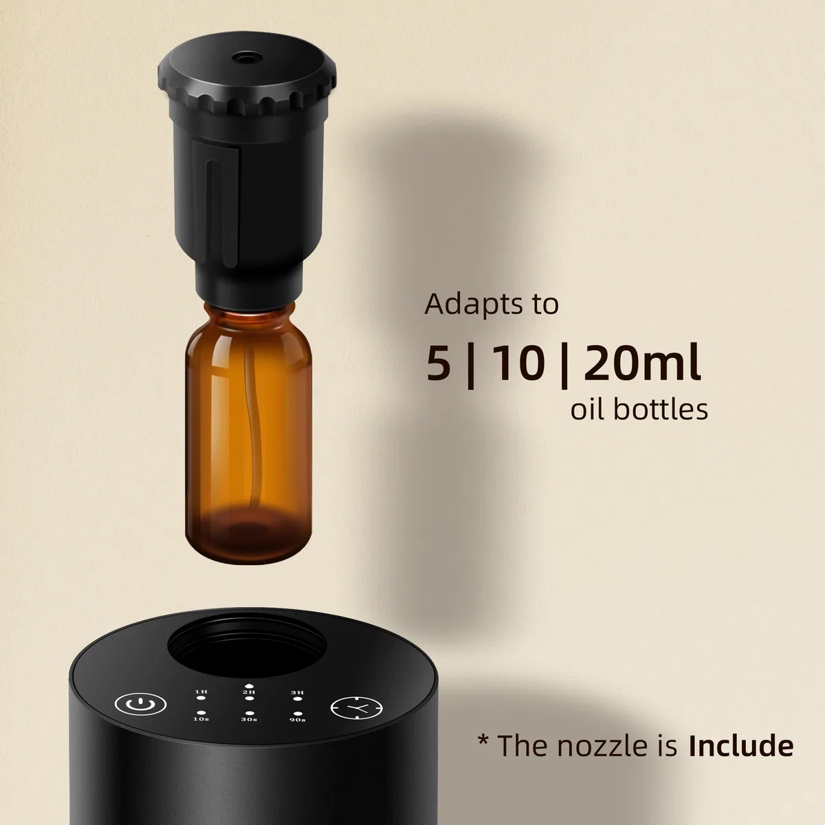 Diffusore senza acqua per oli essenziali,Alimentato a batteria， tecnologia ad ultrasuoni, diffusore per auto, lega di alluminio nero