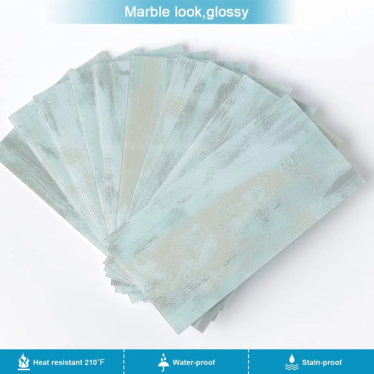 BeNice Piastrelle adesive per cucina, piastrelle autoadesive per bagno, impermeabili, piastrelle in marmo (23 pezzi, blu)