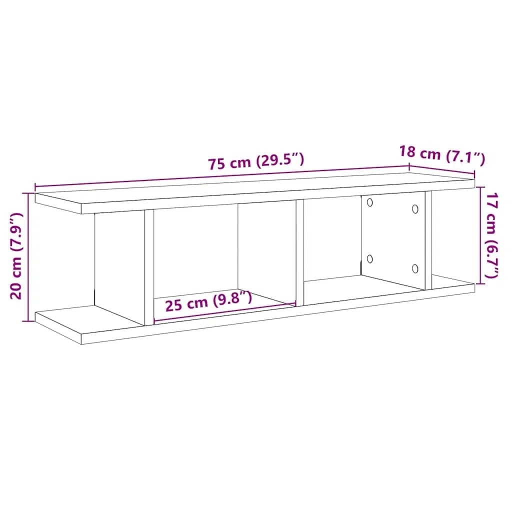 vidaXL 2 scaffali da parete in rovere Artisan, 75 x 18 x 20 cm, in legno di legno, mensola, scaffalatura sospesa, mensola, scaffalatura per CD