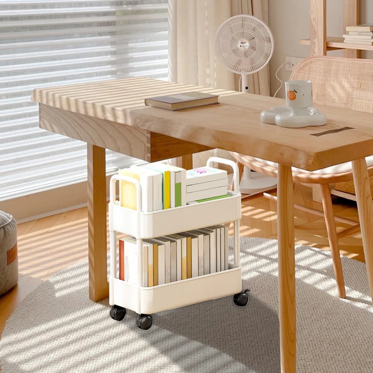 Carrellino Con Ruote Portatutto | Libreria Con Ruote 2 Ripiani | Carrello Portaoggetti Su Ruotes Per Cucina, Camera Da Letto, Bagno, Lavanderia