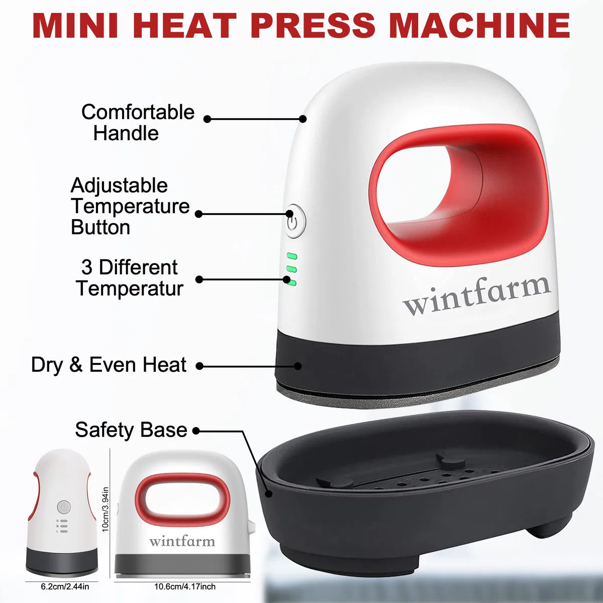 Mini pressa a caldo, piccola pressa termoadesiva per progetti in vinile termoadesivo HTV, magliette, scarpe, cappelli, cuscini, fai da te, facile da usare, rosso