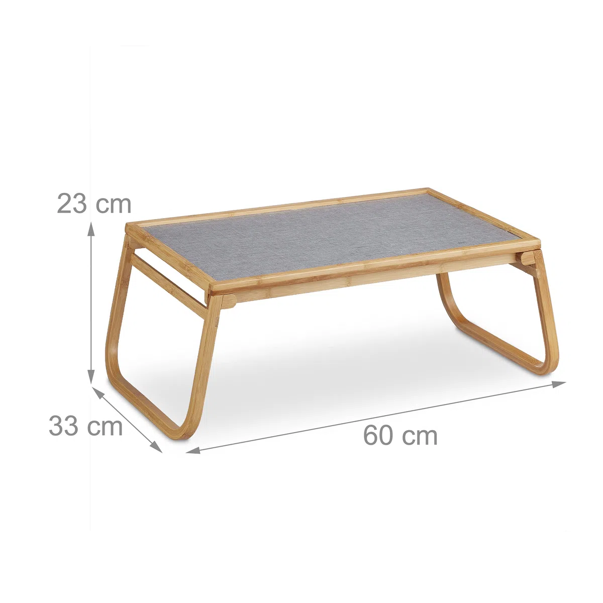 Relaxdays Vassoio Colazione a Letto, Tavolino da Letto Gambe Richiudibili Tavolinetto Bambù 23x60x33 cm, Naturale Grigio