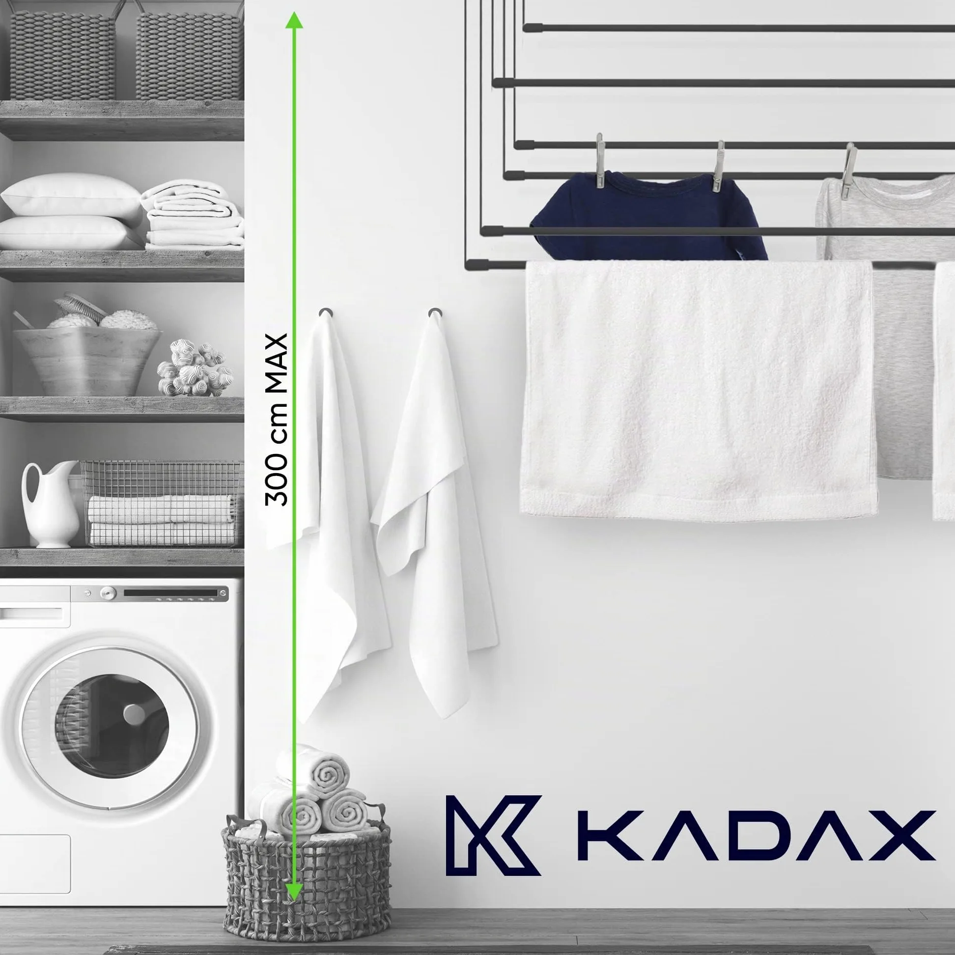 KADAX Stendibiancheria da Soffitto in Acciaio Rivestito in Polietilene, Stendino con Design Salvaspazio e Capacità di Carico di 12 kg (Nero, 6 x 100)