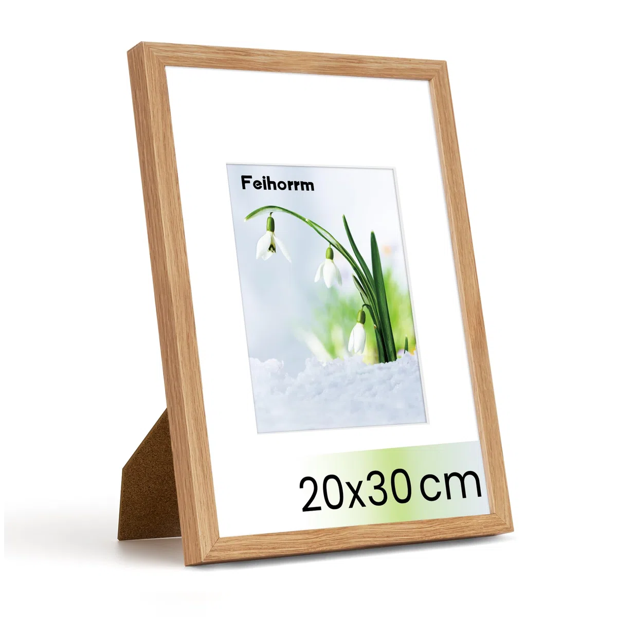Feihorrm Cornice portafoto, Fotocornice in quercia, con vetro temperato, per foto 20x30 cm senza passepartout o 12x17 cm con passepartout, Fotocornice in legno massiccio (Beige, 20x30 cm/ 1x)