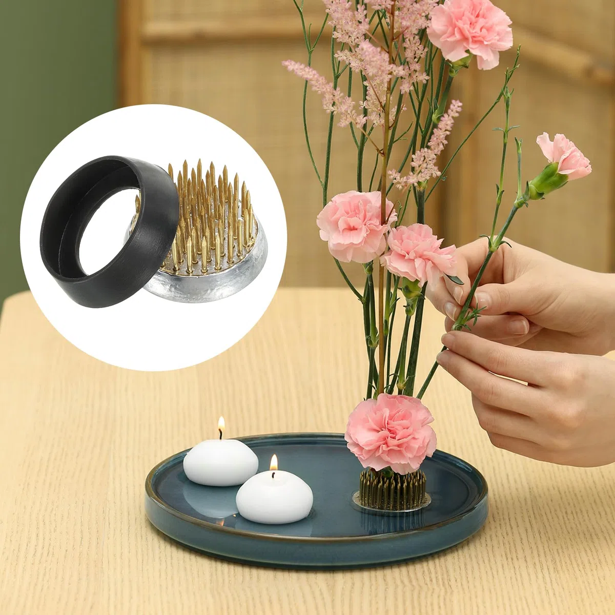PATIKIL 1,4" Rane Fiori Ikebana Kenzan 5pz Fiori Composizione Strumento Ottone Floreale Rana Spilli Contenitore per Vaso Fiore Composizione Tonalità Oro