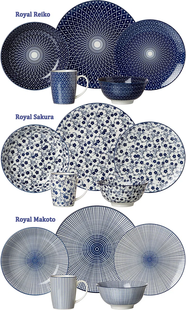 Ritzenhoff & Breker Kuchen-und Frühstücksteller-Set Royal Reiko, 4-Teilig, 21,5 cm Durchmesser Piatti, Porcellana, Blu/Bianco, 21.50 x 21.50 x 2.50 cm, 4 unità