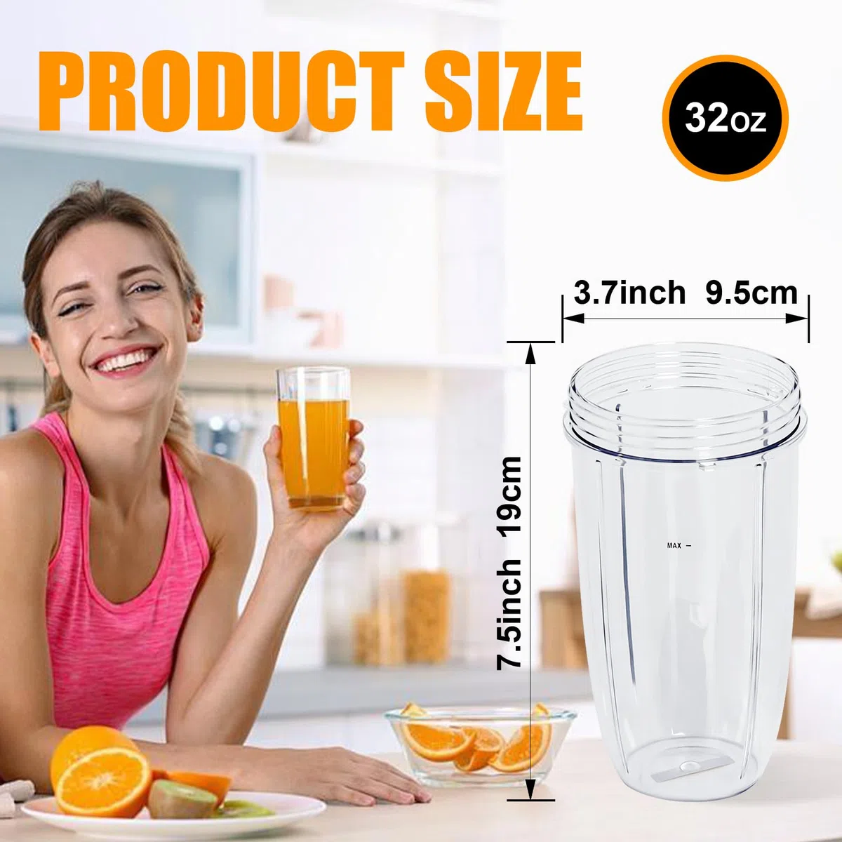 Poweka Pezzi di Ricambio Compatibile con Nutribullet 600 W / 900 W Mixer, 2 Tazze da 32oz con Coperchio Pieghevole Compatibili con Nutribullet Frullatore ad Alta Velocità