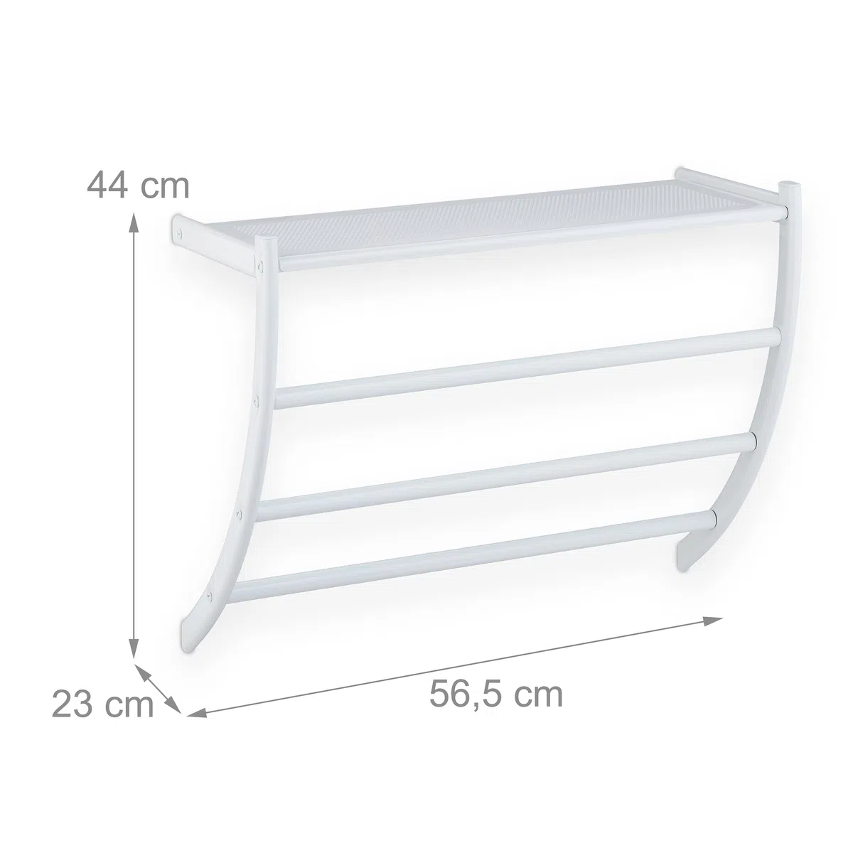 Relaxdays Portasciugamani da Parete, HLP 44x56,5x23 cm, Mensola da Bagno con 3 Aste per Asciugamani e Ripiano, Bianco