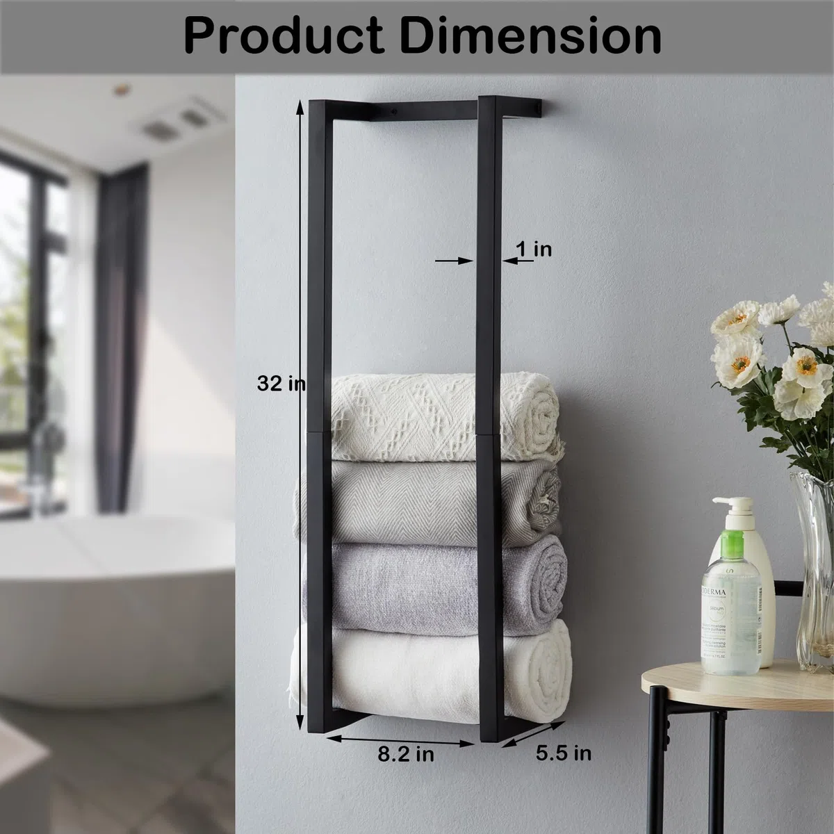 Portasciugamani per asciugamani arrotolati, portasciugamani per bagno, organizer da parete in metallo, porta asciugamani da bagno da parete per piccoli spazi moderni (nero)