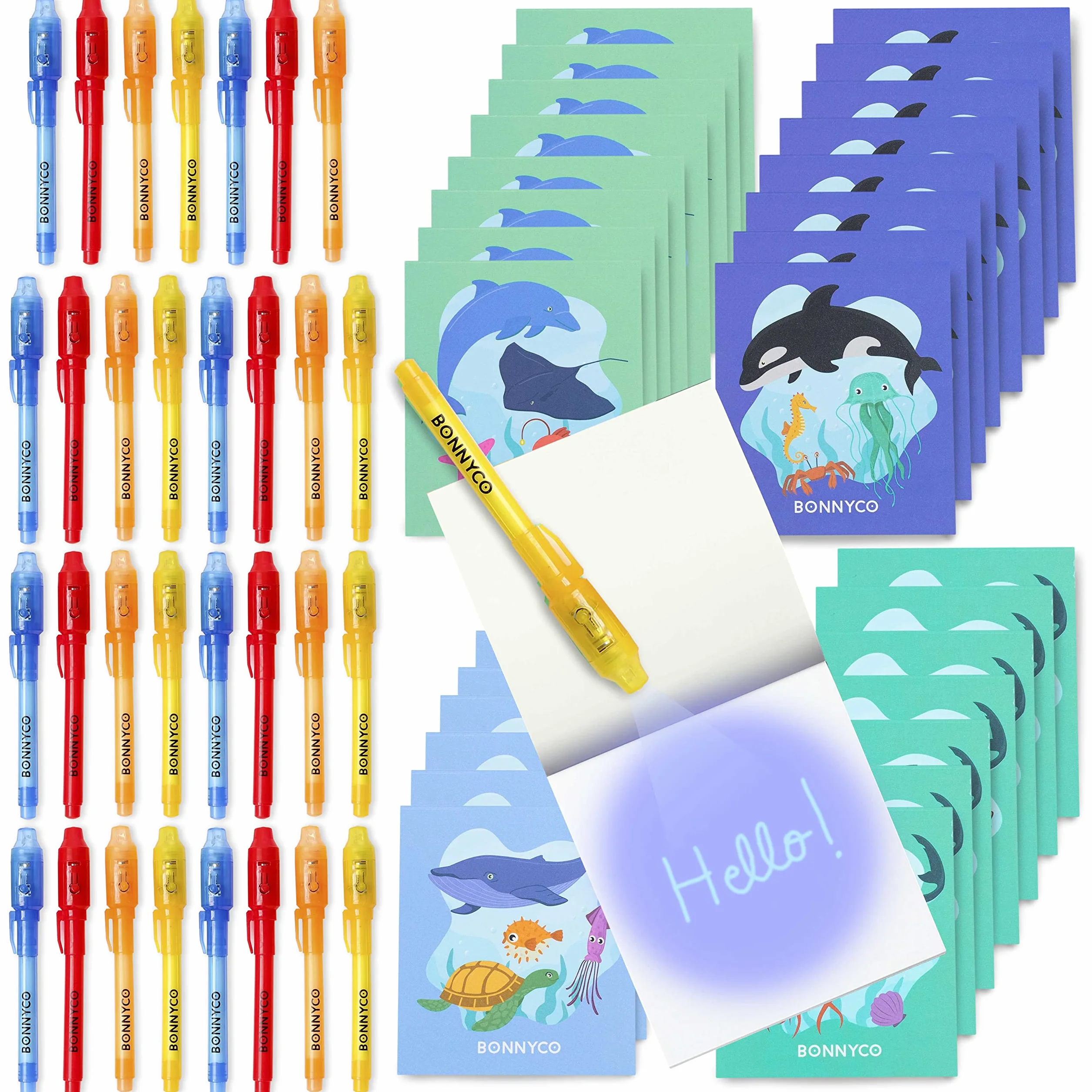 BONNYCO Penna Invisibile e Taccuino, 32 Pezzi Oceano Gadget Compleanno Bambini. Regalini Fine Festa Compleanno Oceano, Regalino Fine Festa. Giocattoli Pignatta, Gadget Bambini Scuola Bomboniere