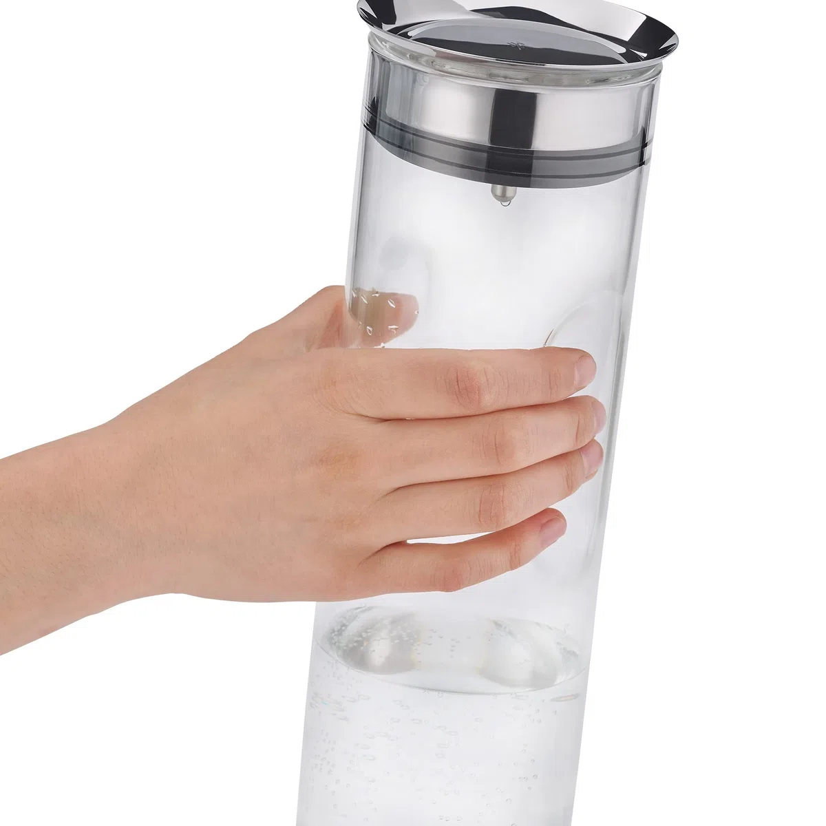 WMF Motion - Caraffa per acqua, 1,25 l, altezza 29 cm, coperchio in silicone, chiusura a scatto, impugnatura, lavabile in lavastoviglie