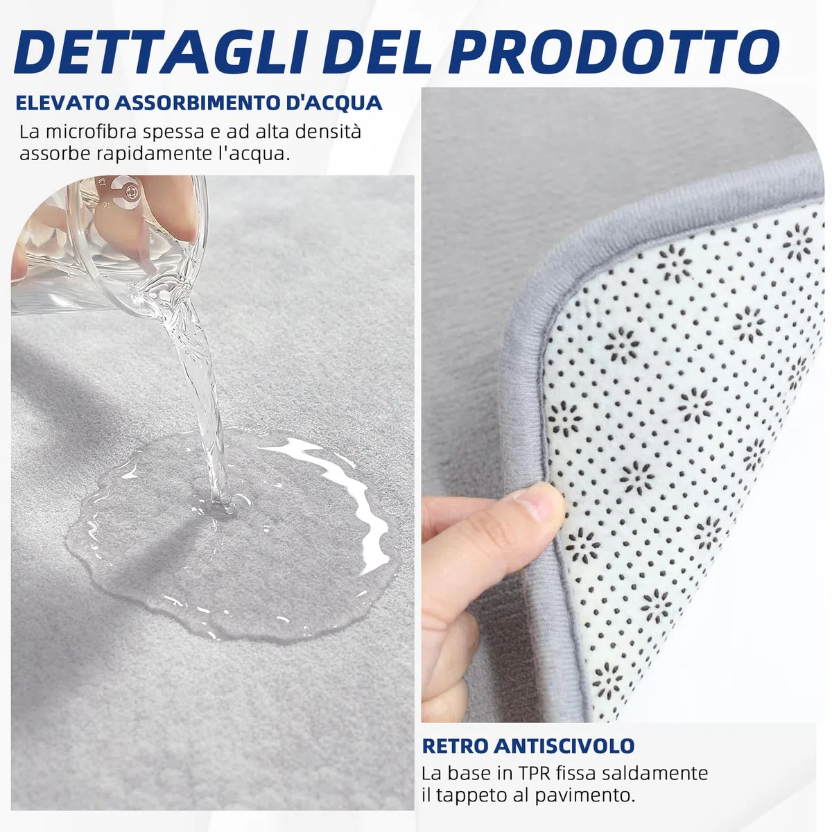 Tappetino doccia angolare multifunzione antiscivolo a forma di L con base in microfibra, adatto per bagno, doccia, cucina, dimensioni interne 50 x 50 cm (grigio antracite)