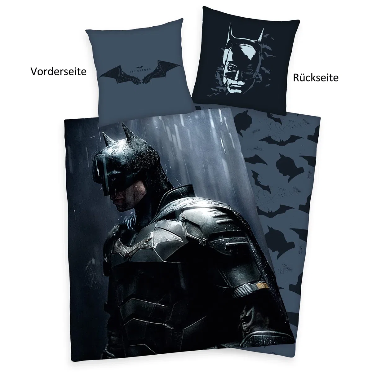 Batman Set di Biancheria da Letto, Federa 80x80 cm, Copripiumino 135x200 cm, con Cerniera di qualità, 100% Cotone, Renforcé