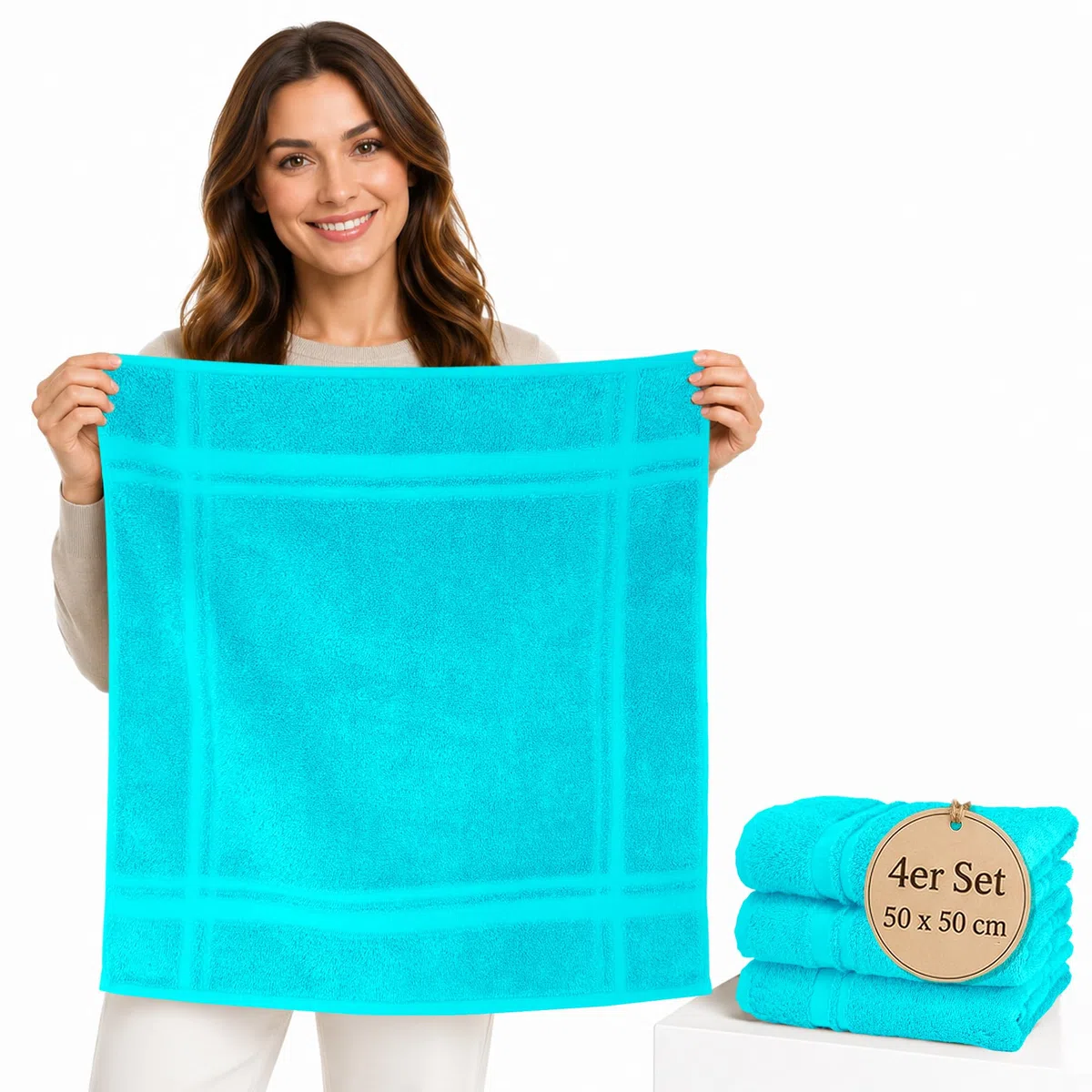 Lashuma London, set di 4 strofinacci cucina cotone colorati – strofinaccio 100% cotone, Turchese laguna, 50 x 50 cm