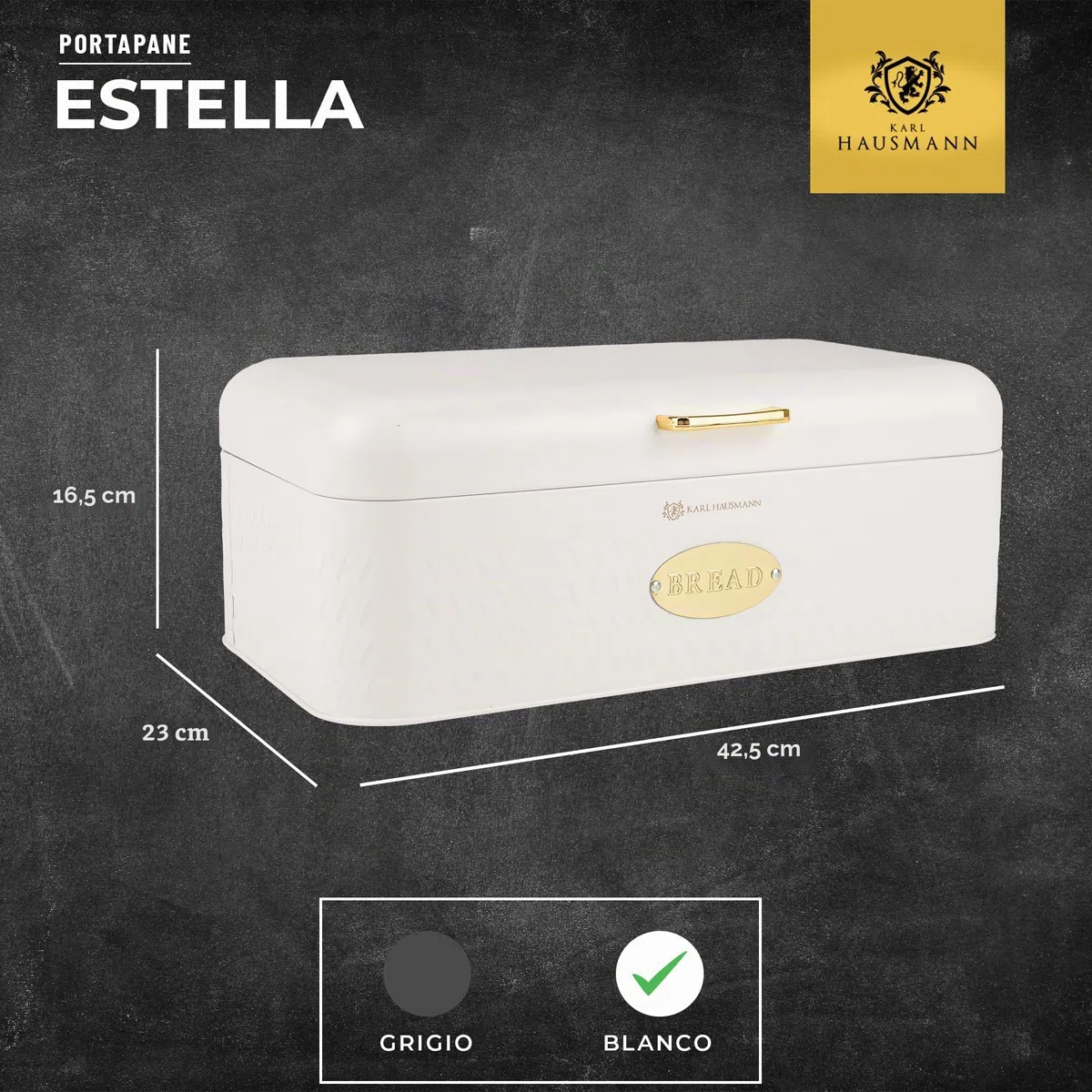 KARL HAUSMANN Portapane Bianco In Acciaio Inox - 42,5 x 23 x 16,5 cm - Grande Contenitore Per Pane, Panini E Prodotti Da Forno, Porta pane Moderno Con Fori Di Ventilazione Per Cucina