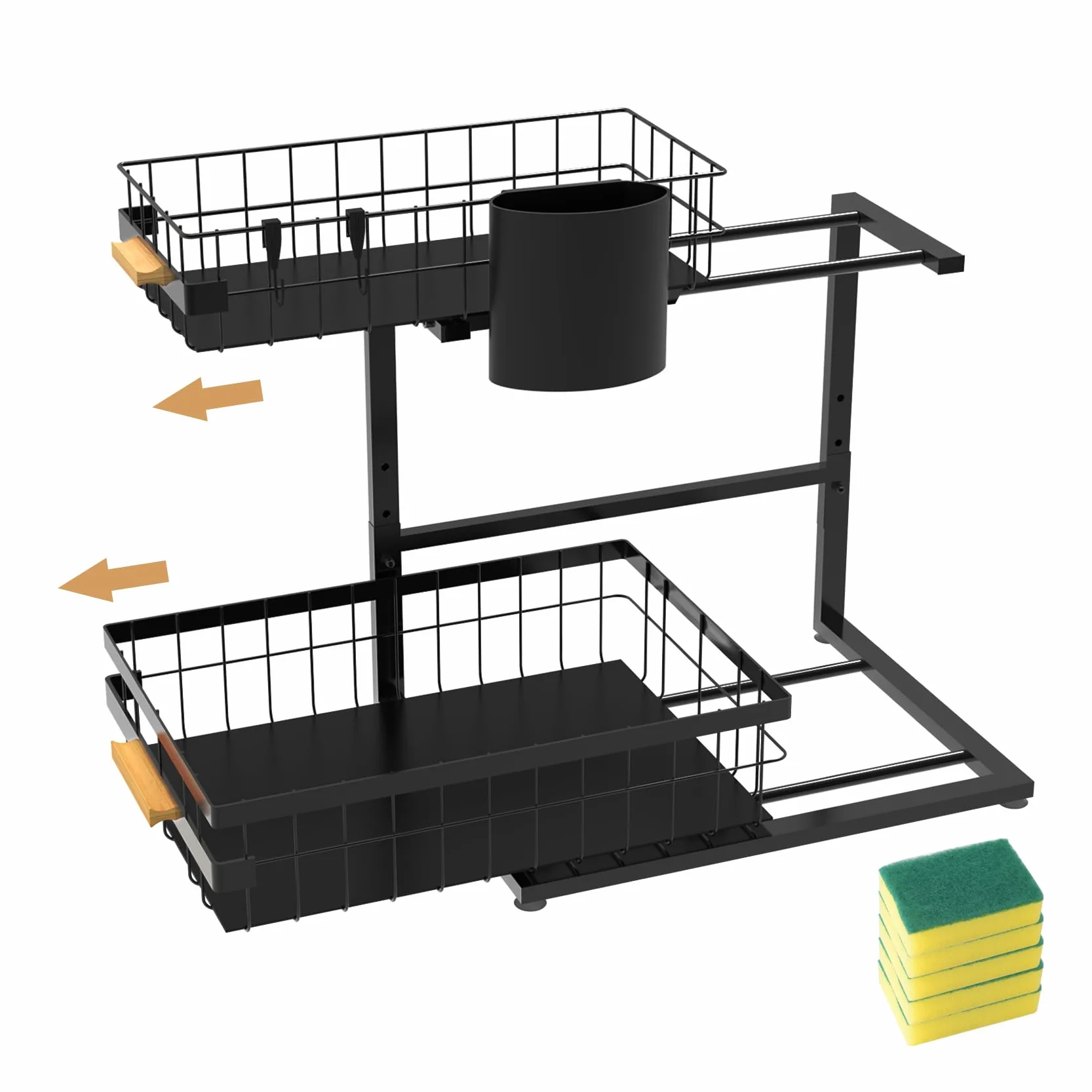 Organizzatore sotto il lavandino, 2 ripiani sotto il lavandino, organizer estraibile in metallo per cucina, bagno, dispensa, armadio, armadio organizzativo rack
