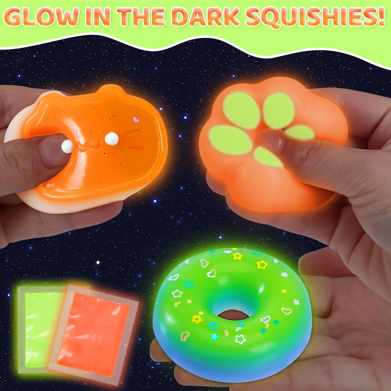 Highttoy Kit Squishy Silicone Liquido Luminosi Fai Da Te, 480ml Rapporto 1:1 AB Squishy Gomma Siliconica con 6 Stampi e Accessori, Giocattoli Sensoriali Antistress per Bambini 6+ Anni